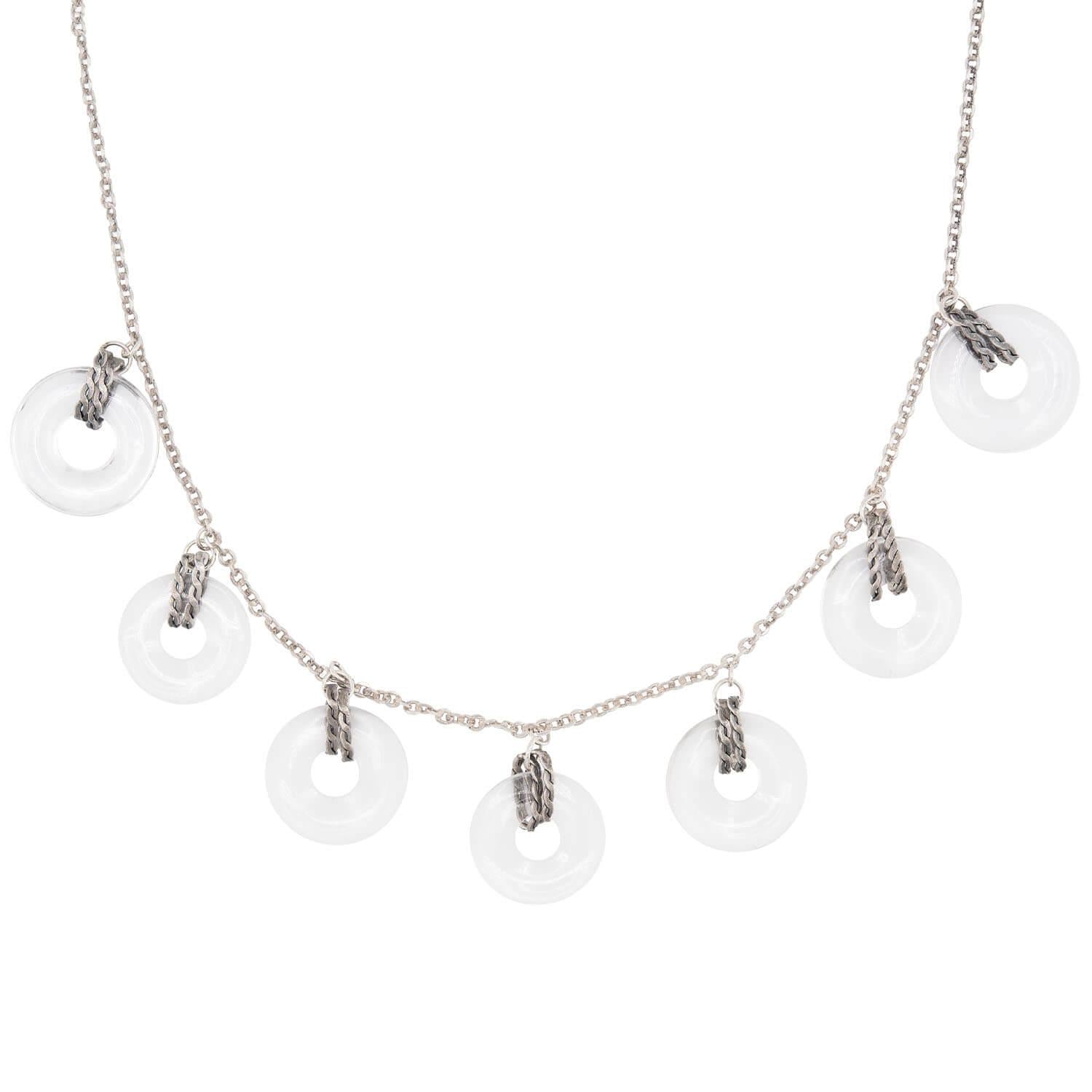 Art Deco Sterling Silver Rock Quartz Crystal Disc Festoon Necklace