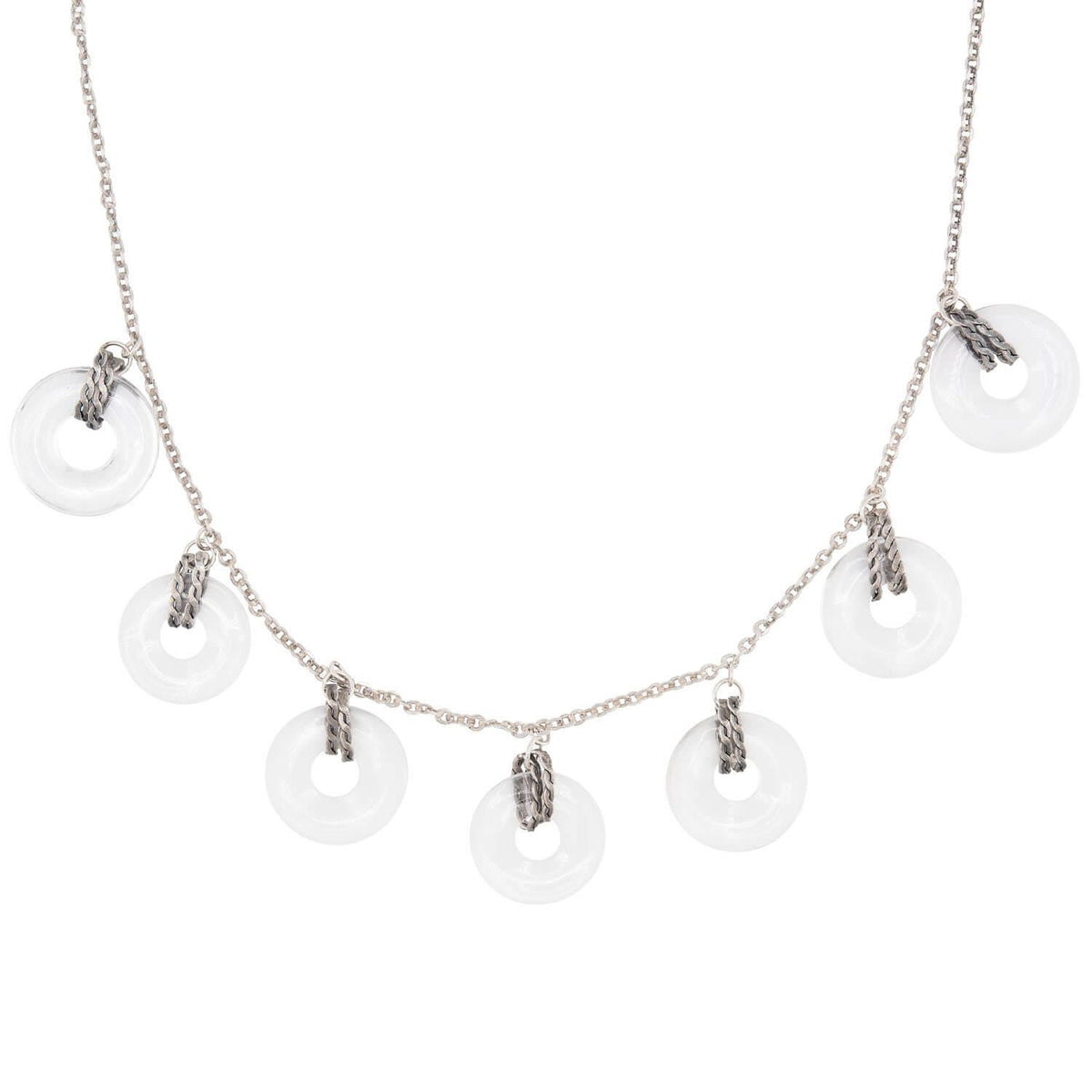 Art Deco Sterling Silver Rock Quartz Crystal Disc Festoon Necklace