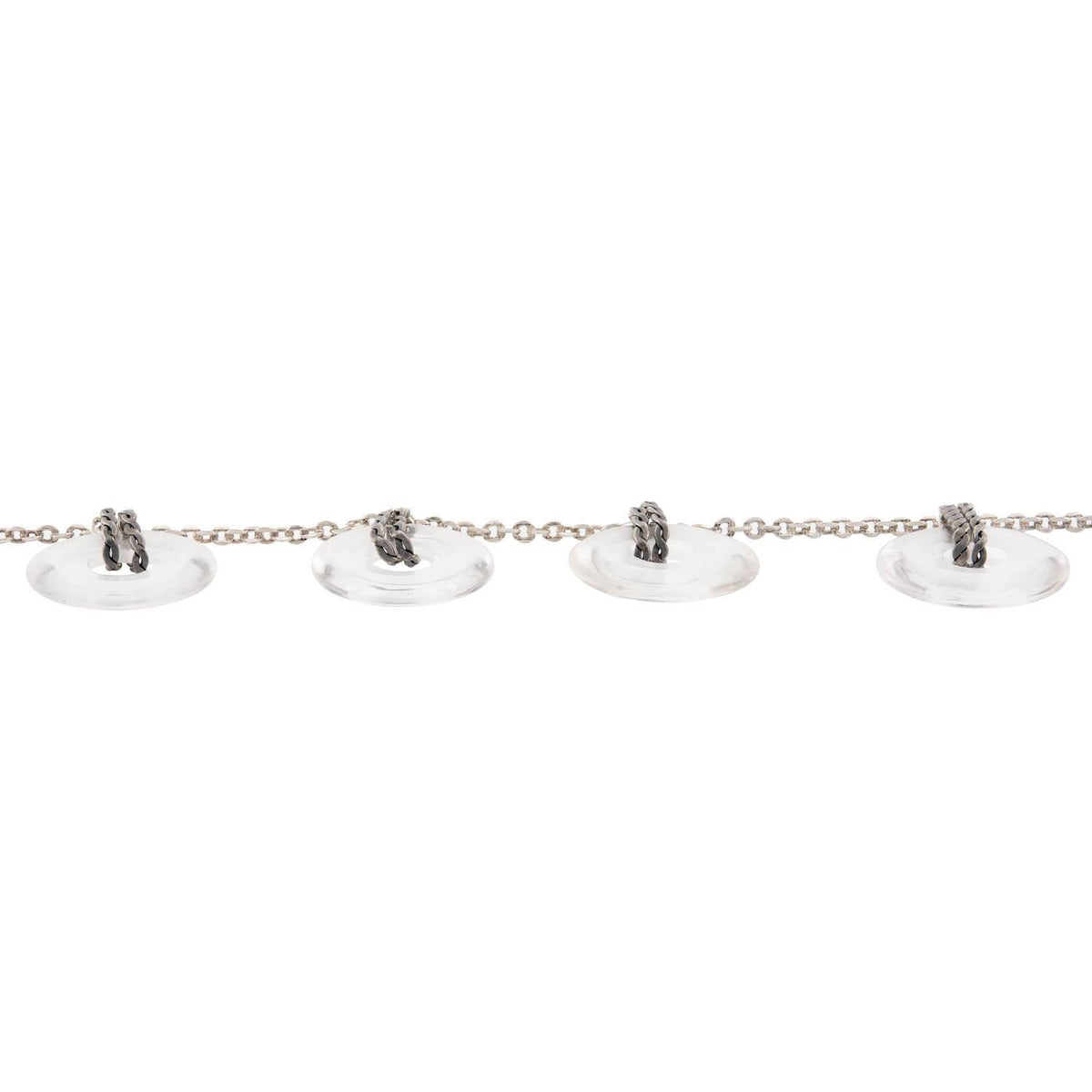 Art Deco Sterling Silver Rock Quartz Crystal Disc Festoon Necklace