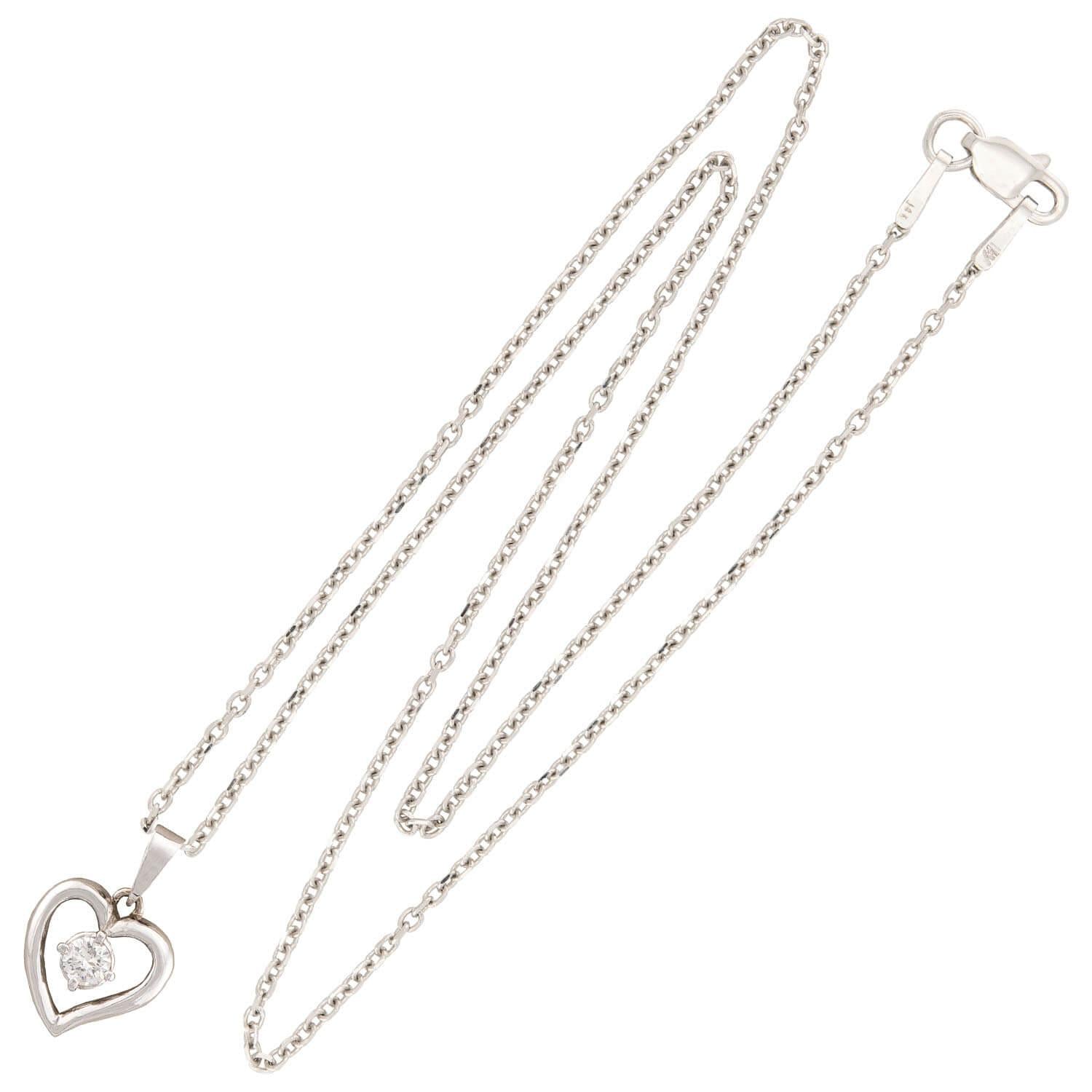 Estate 18k/14k Diamond Heart Pendant Necklace