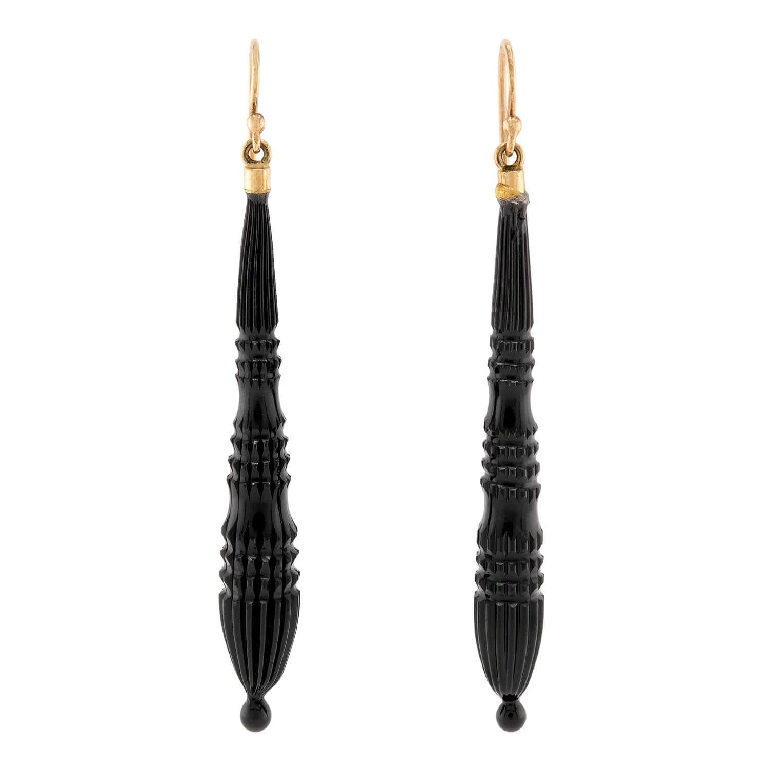 Victorian 14k Jet Dangle Earrings