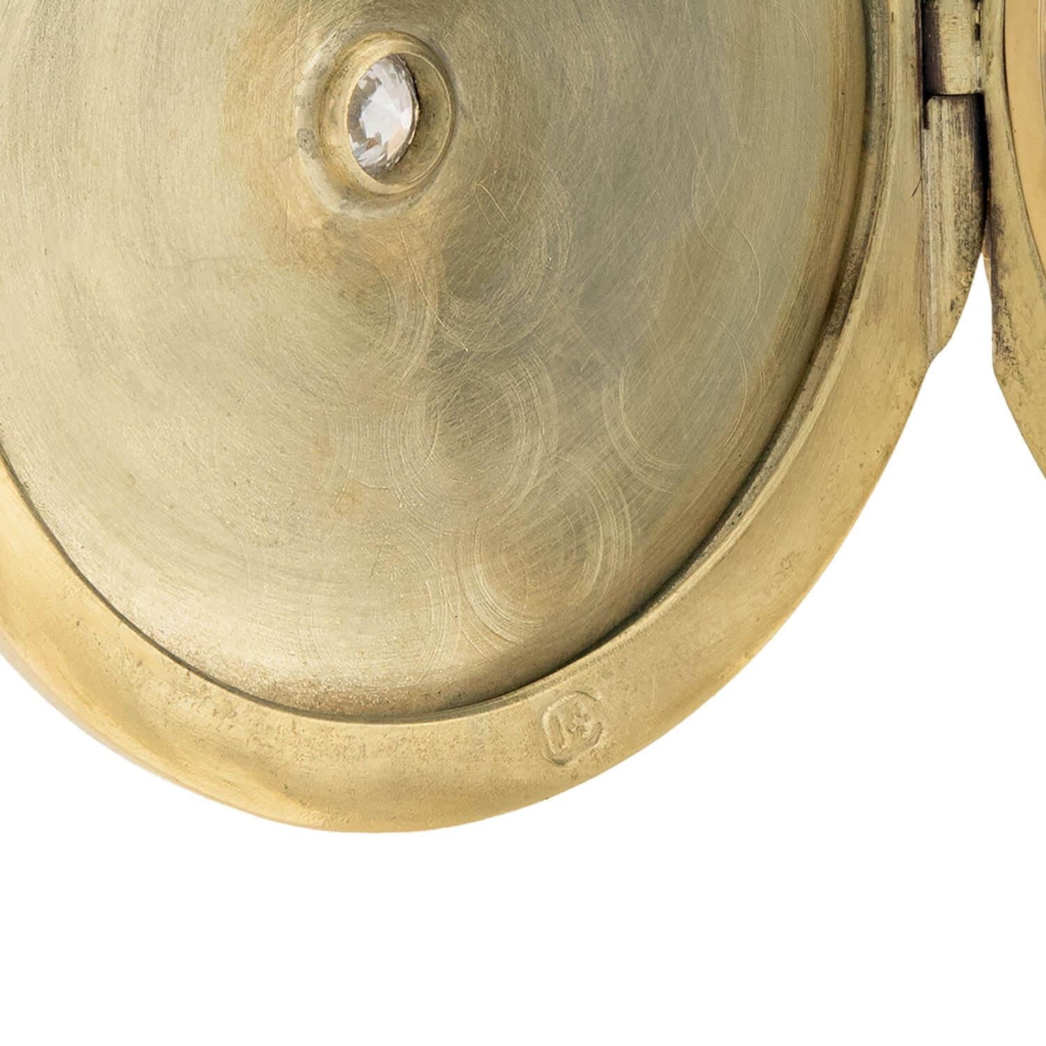 Victorian 14k Guilloche Enamel & Diamond Locket Pendant Necklace