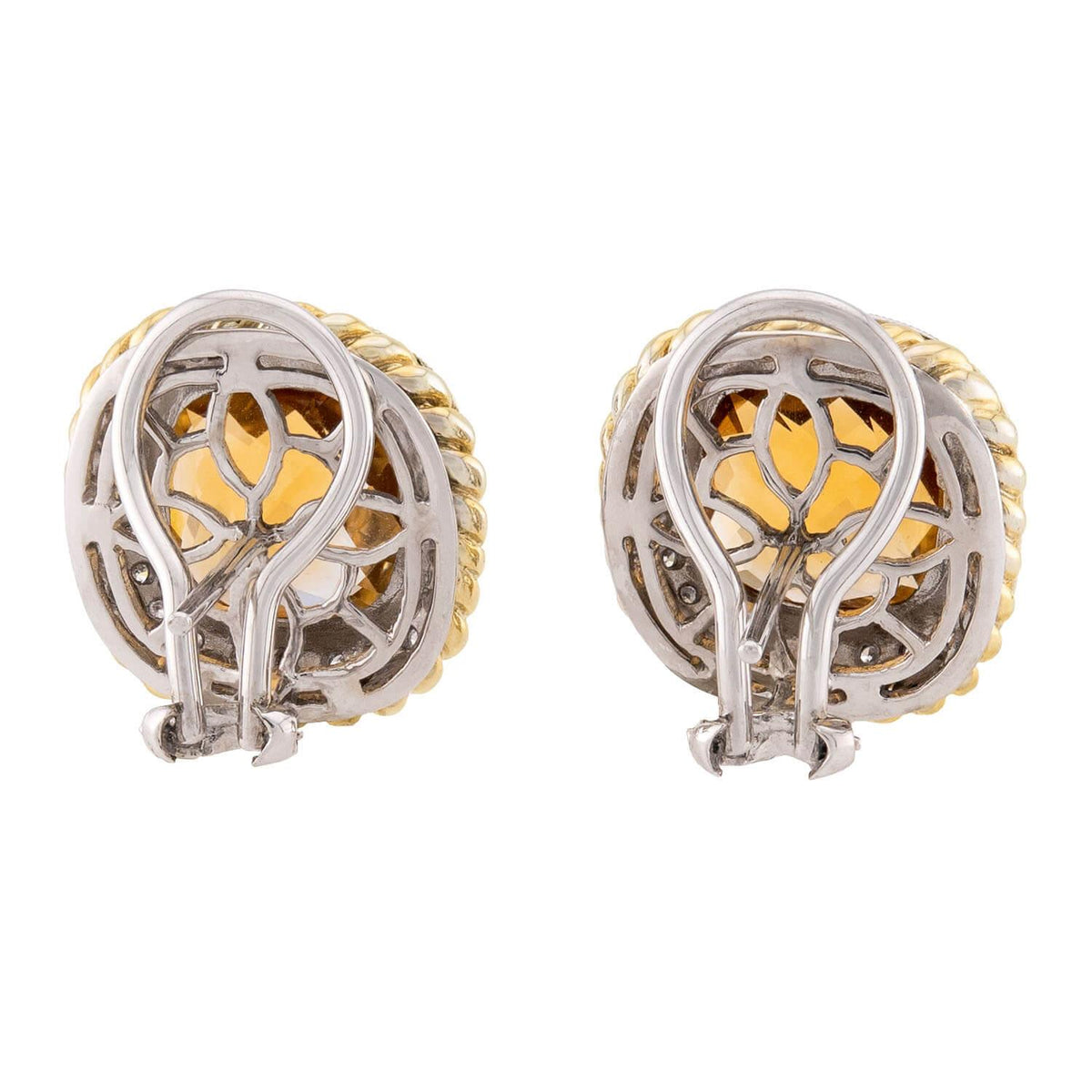 Estate 18k Madeira Citrine & Diamond Earrings