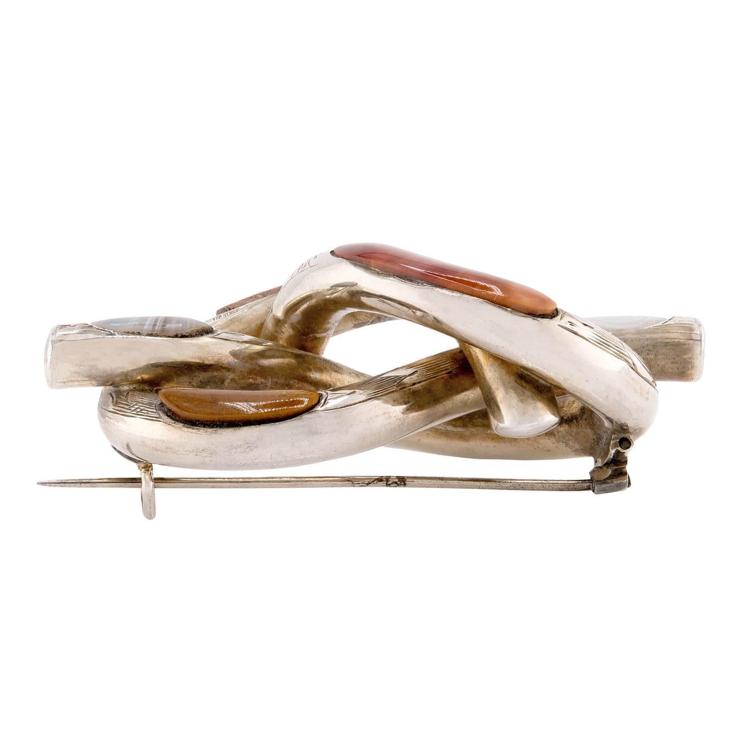 Victorian Sterling Silver Scottish Agate Knot-Motif Brooch