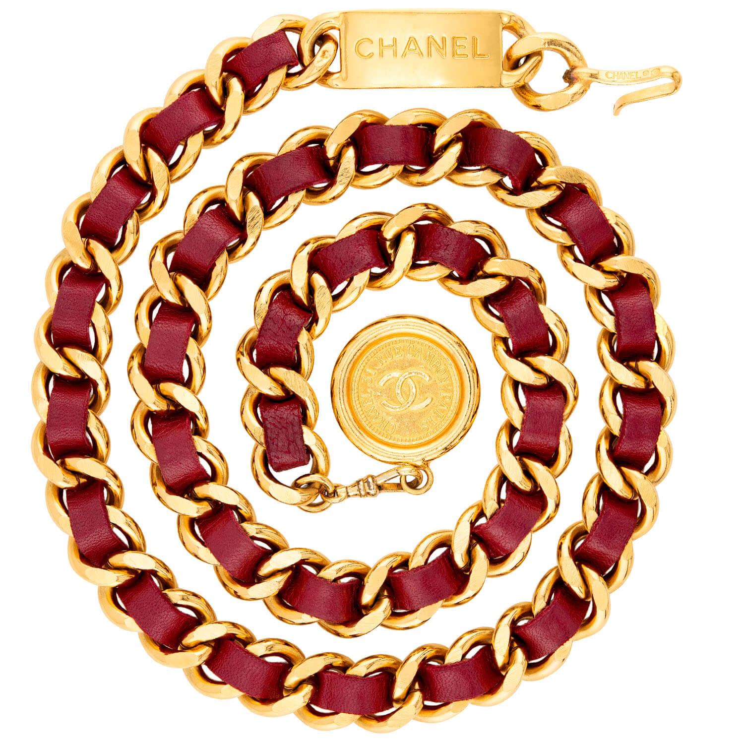 CHANEL Estate Gold Plate, Sterling Silver, Leather Belt