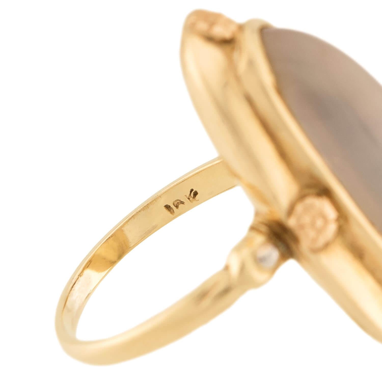 Arts & Crafts 14k Chalcedony Navette Ring