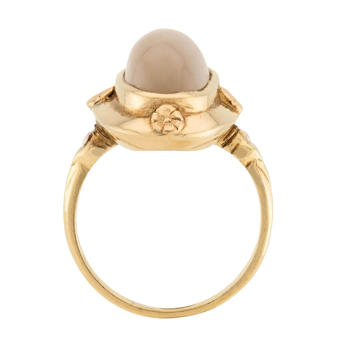 Arts & Crafts 14k Chalcedony Navette Ring