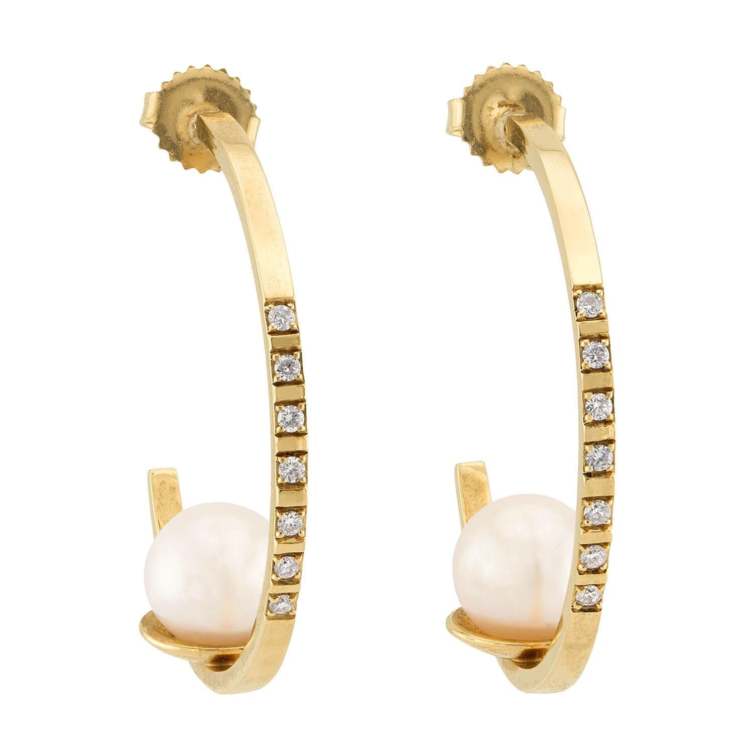 JOIE DIGIOVANNI Estate 14k Pearl & Diamond Hoop Earrings