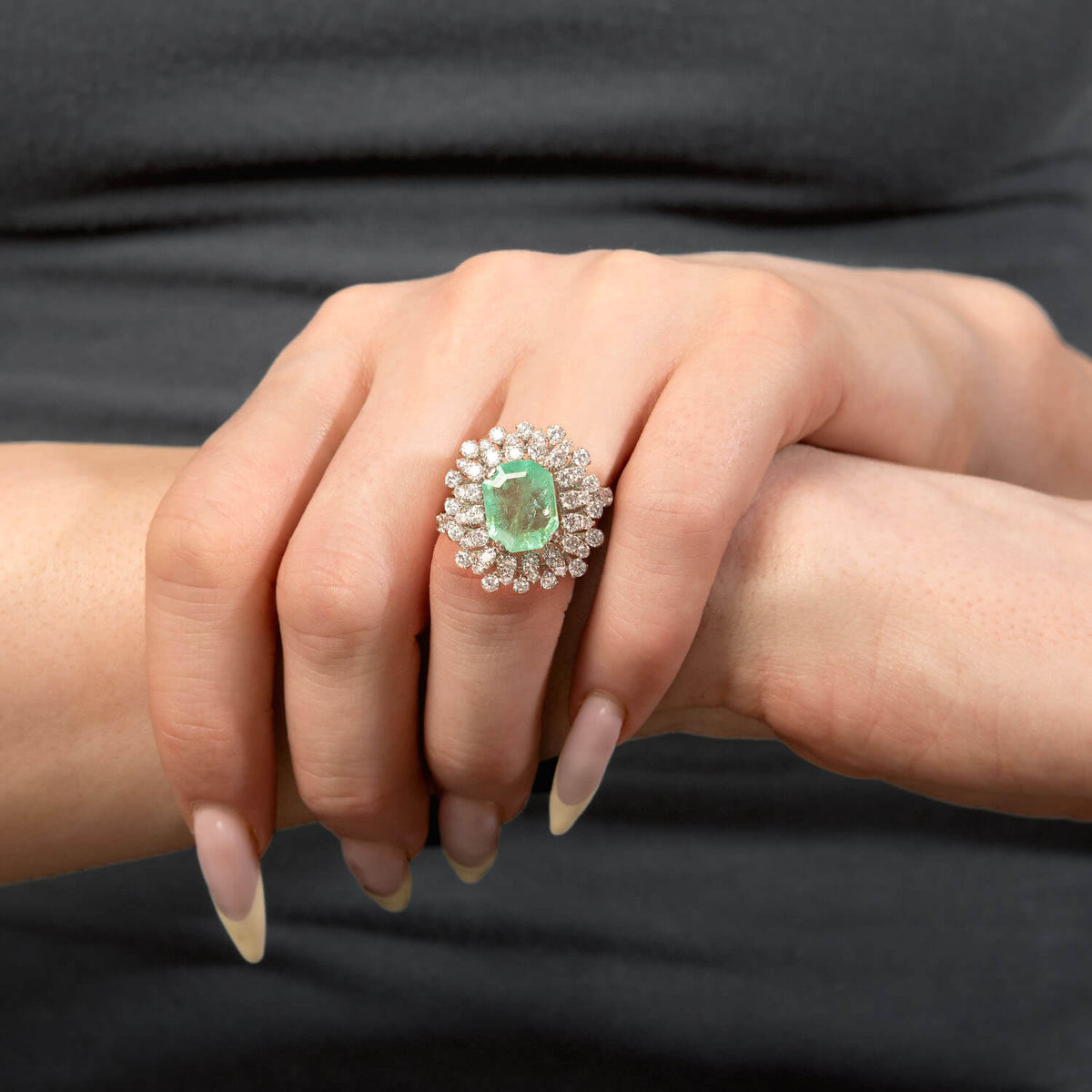 Estate 18k Emerald & Diamond Halo Ring