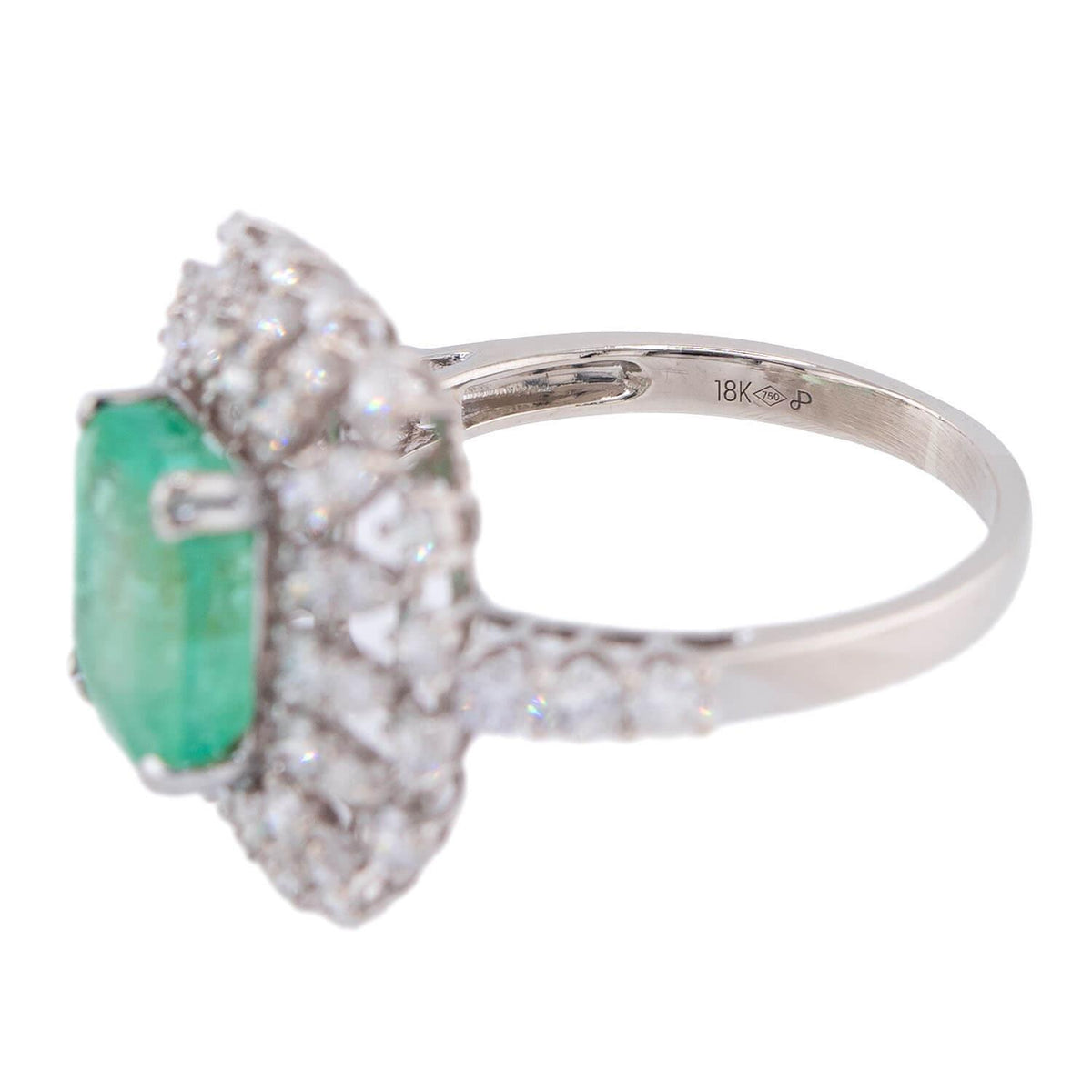 Estate 18k Emerald & Diamond Halo Ring