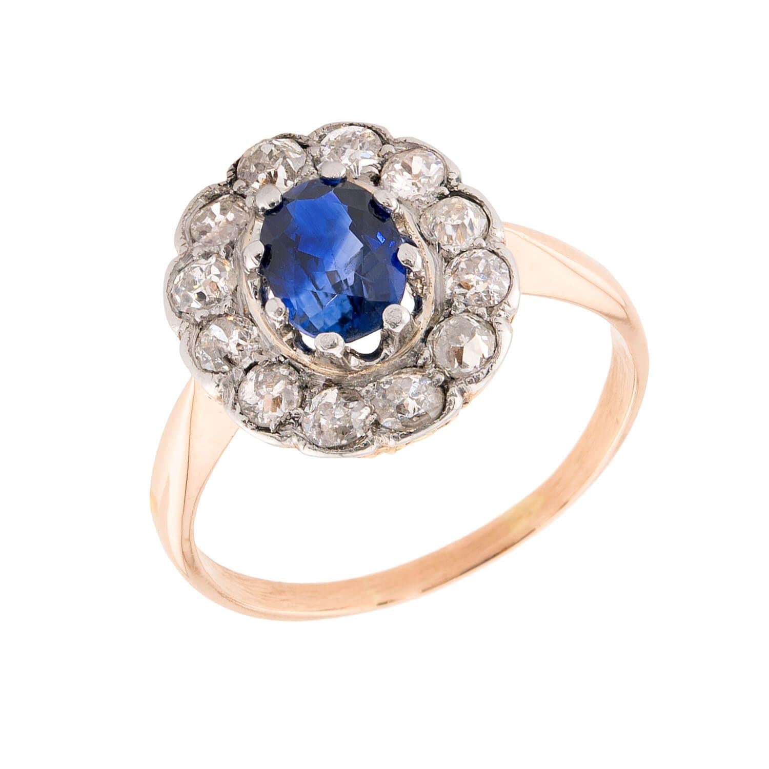 Edwardian 14k/Platinum Sapphire & Diamond Halo Ring