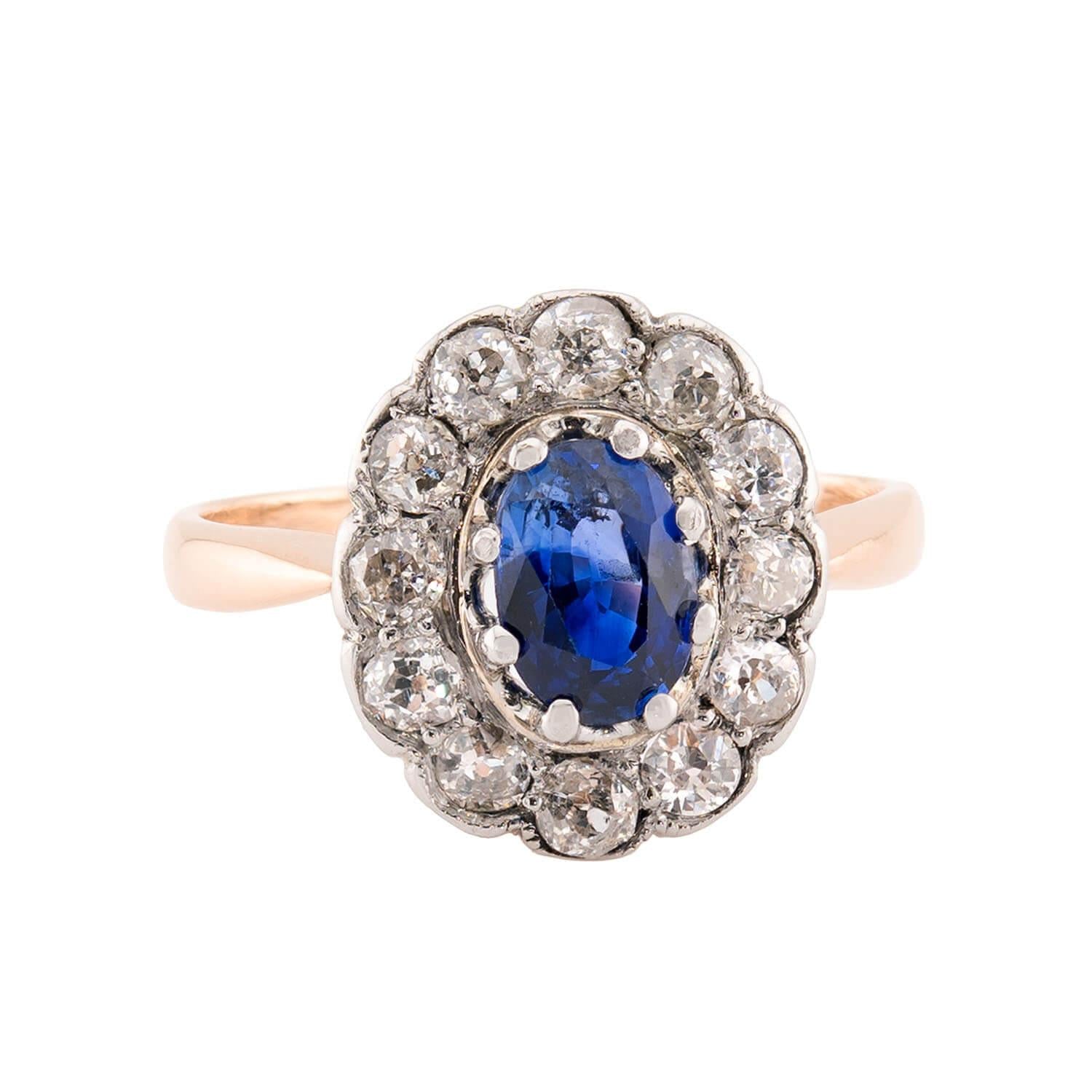 Edwardian 14k/Platinum Sapphire & Diamond Halo Ring