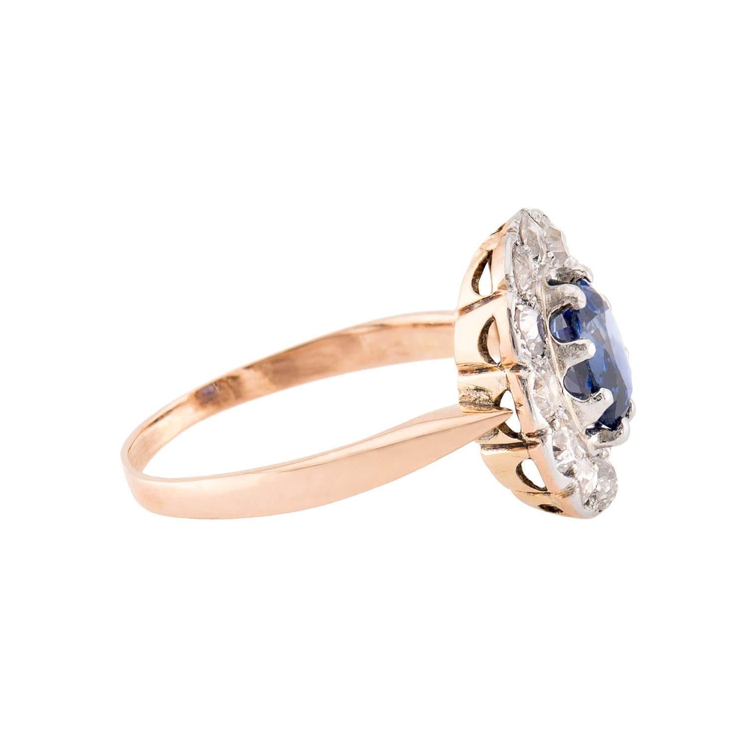 Edwardian 14k/Platinum Sapphire & Diamond Halo Ring
