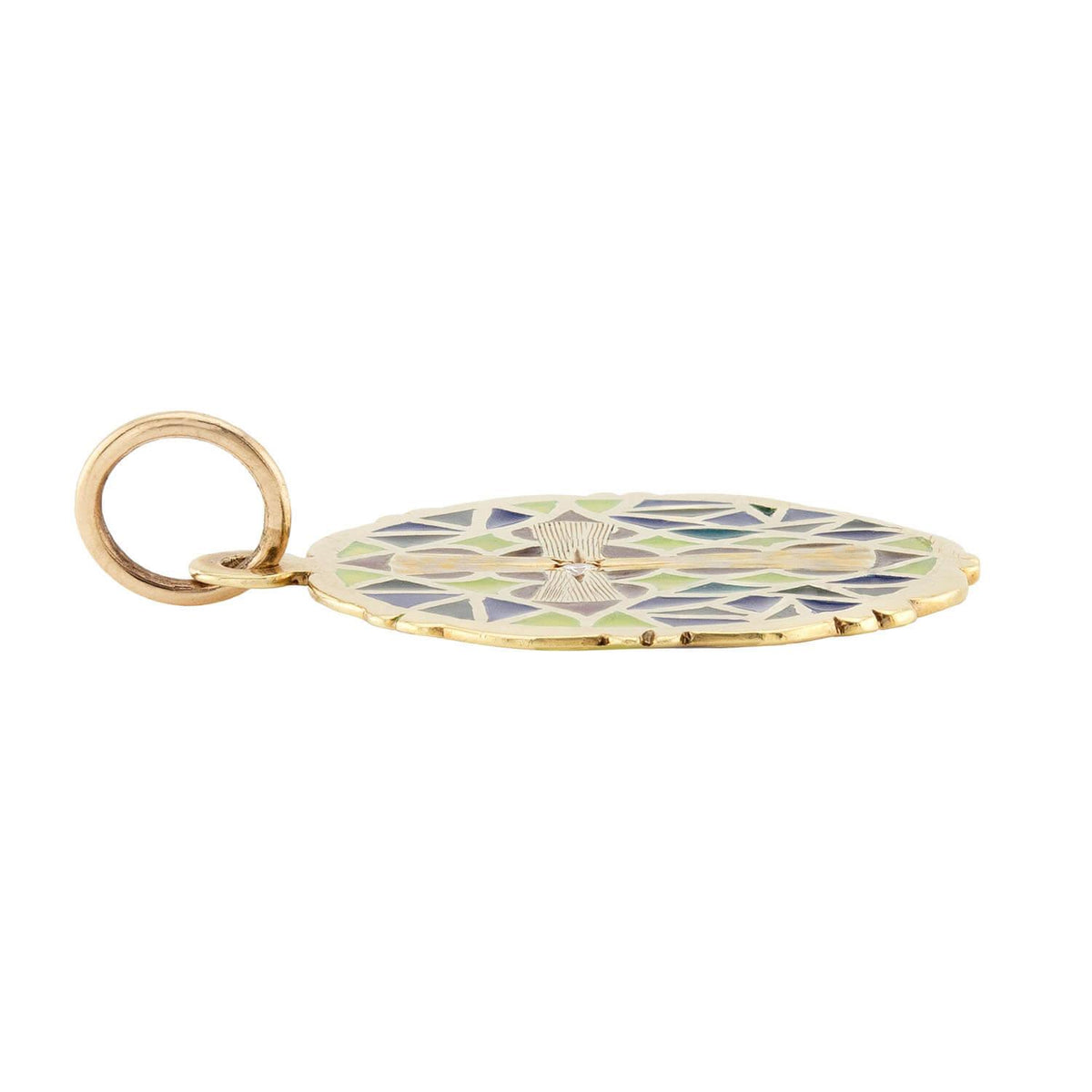 LARTER & SONS Art Nouveau 14k Plique-À-Jour Diamond Cross Disc Pendant