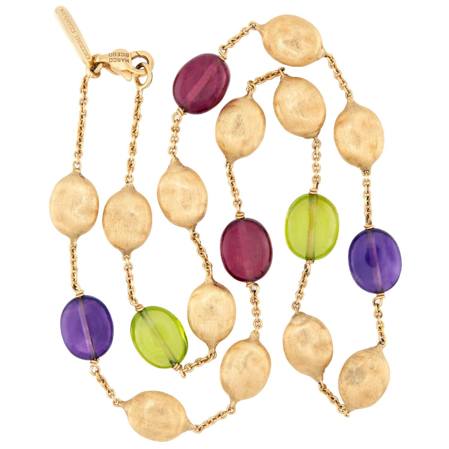 MARCO BICEGO Estate Italian 18k Amethyst, Garnet, & Peridot Bead Necklace