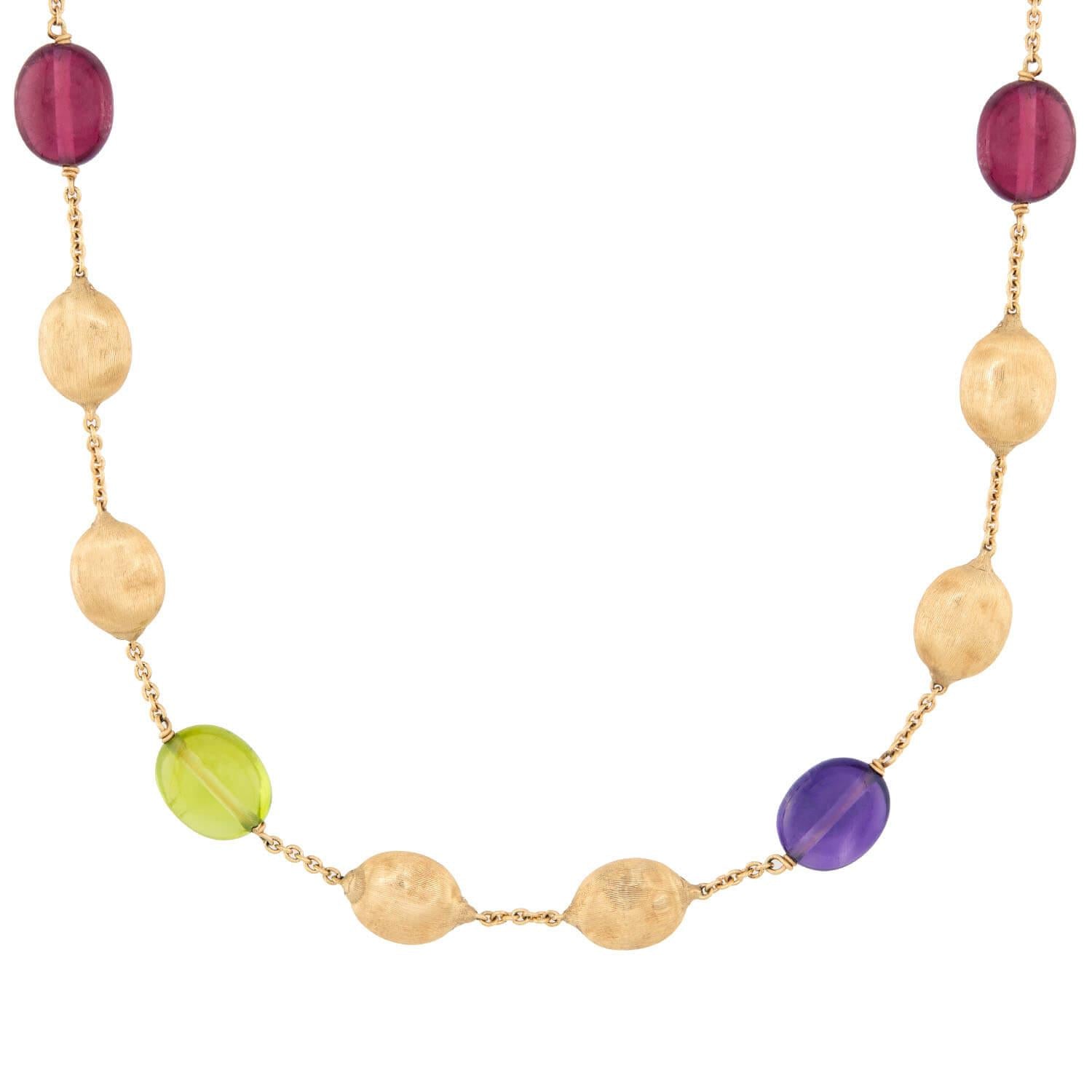 MARCO BICEGO Estate Italian 18k Amethyst, Garnet, & Peridot Bead Necklace