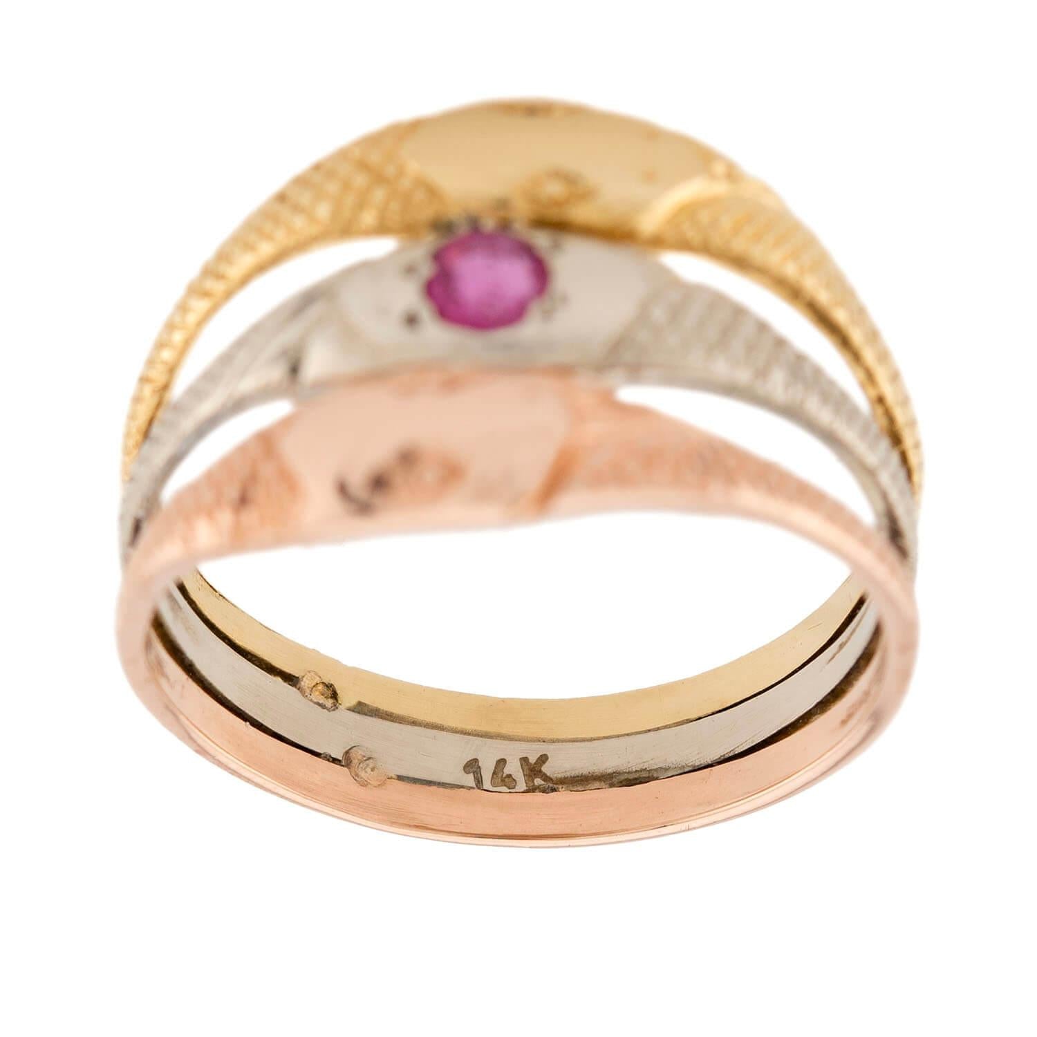 Art Nouveau 14k Mixed Metal Ruby Snake Ring