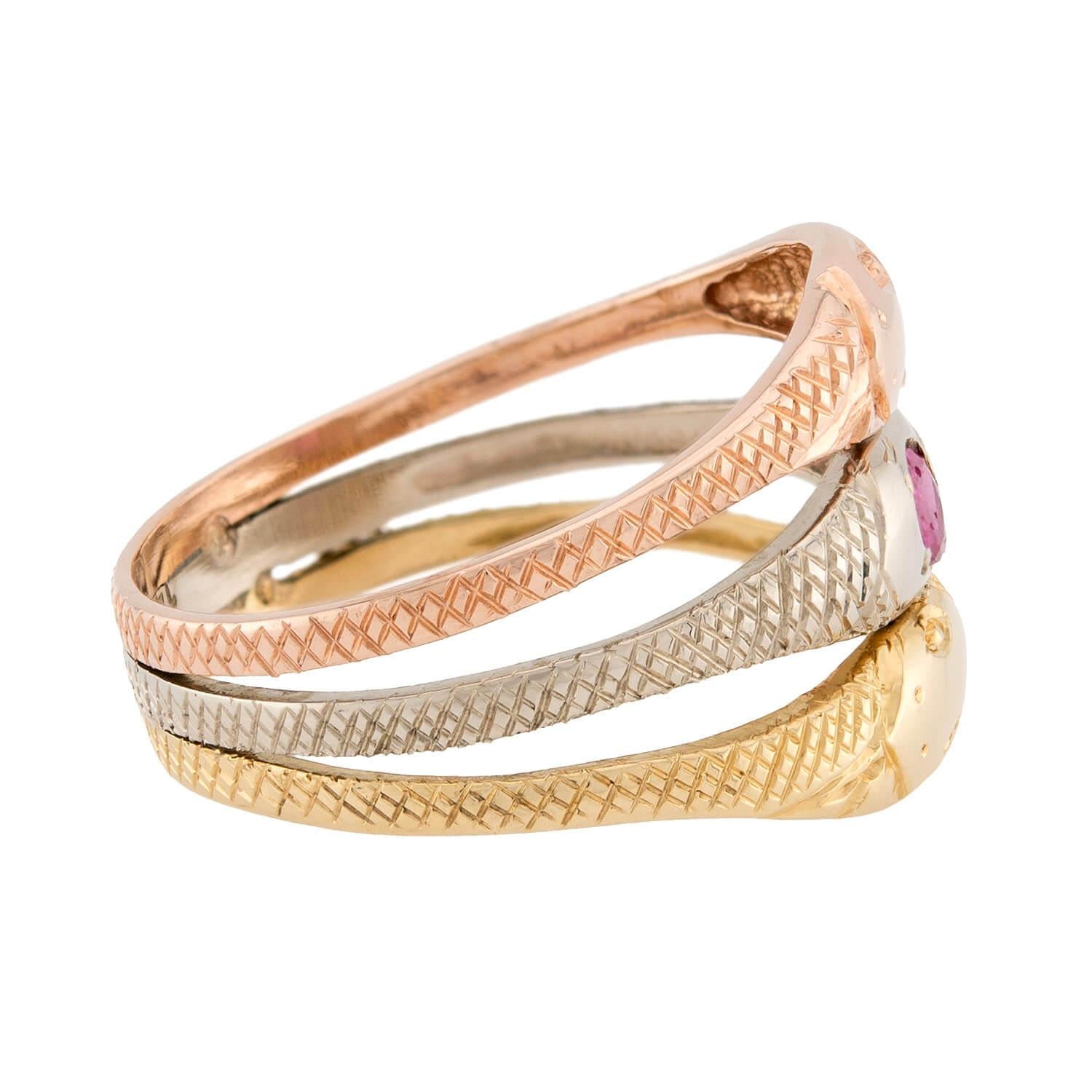 Art Nouveau 14k Mixed Metal Ruby Snake Ring