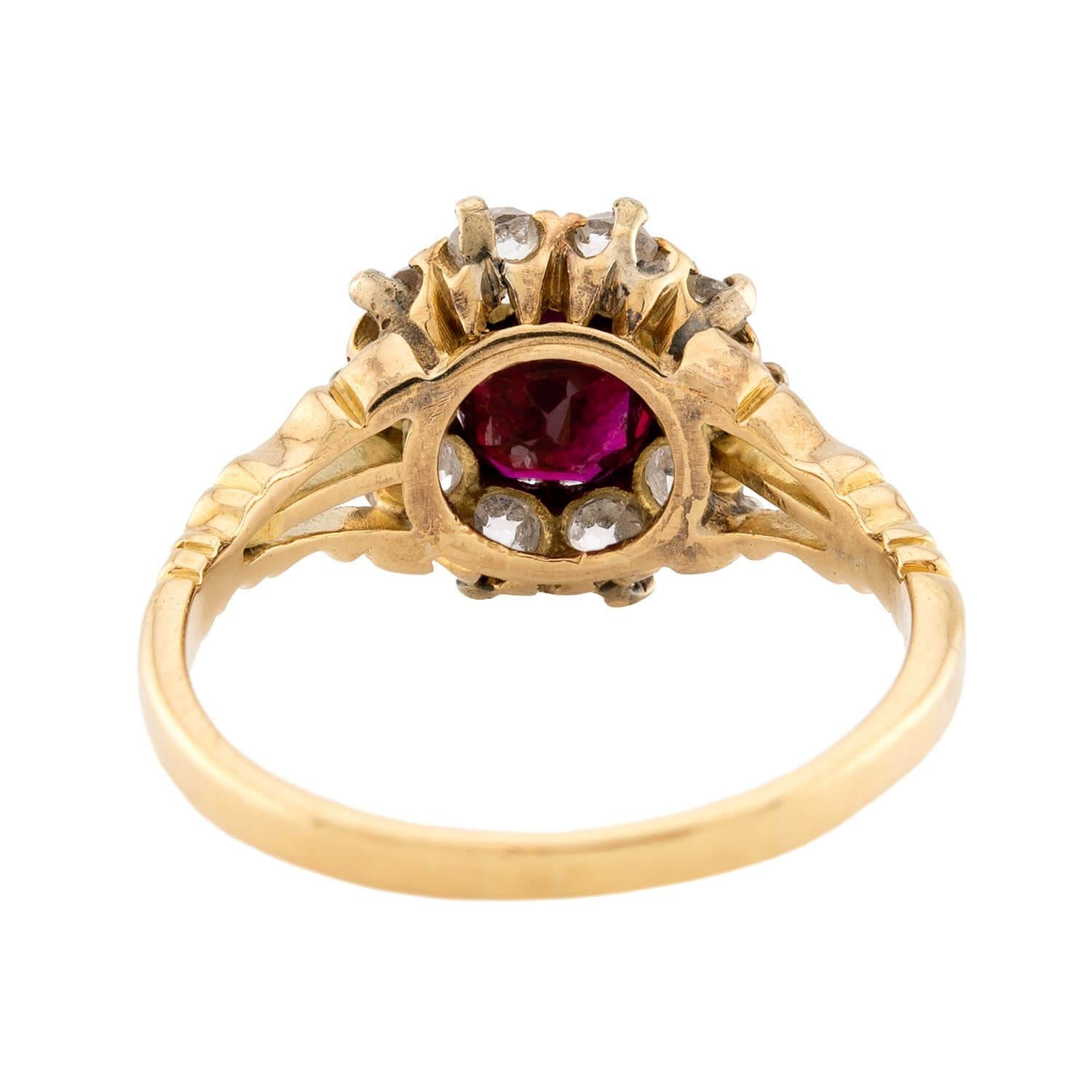 Victorian 18k Ruby & Diamond Halo Ring