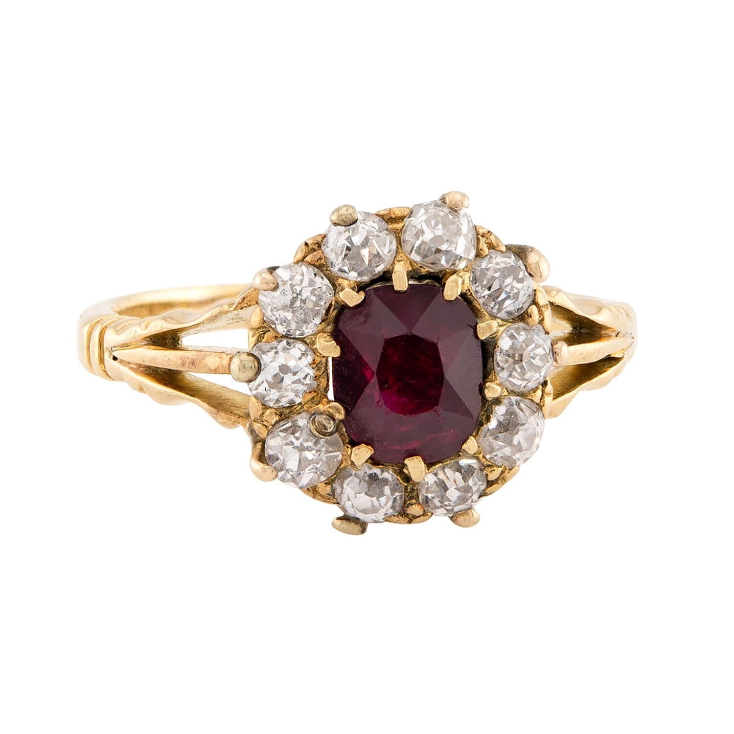 Victorian 18k Ruby & Diamond Halo Ring