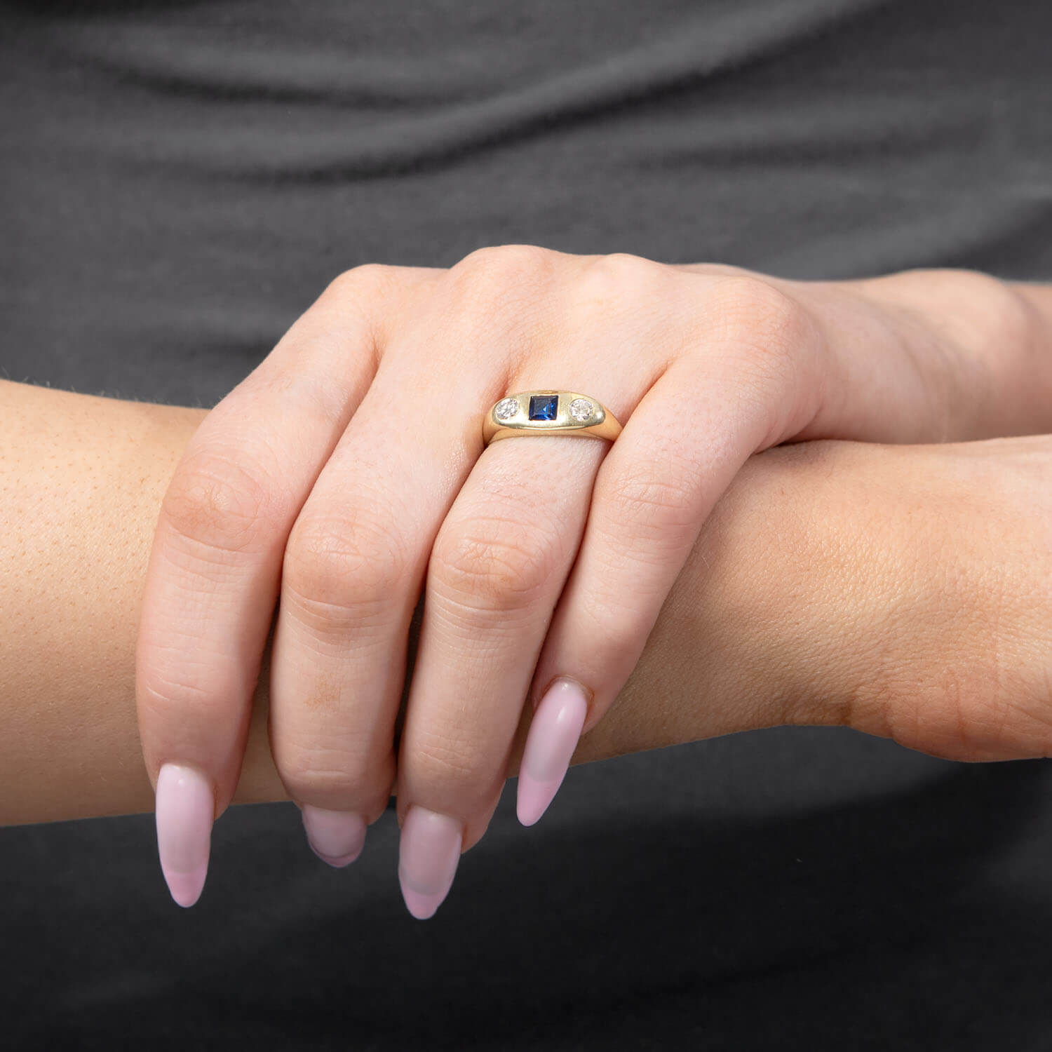 Art Nouveau 14k Sapphire & Diamond Flush Mount Ring