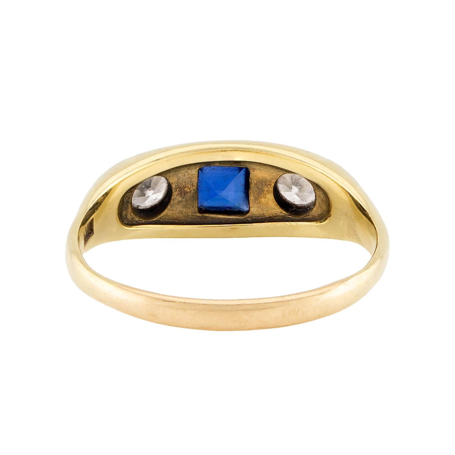 Art Nouveau 14k Sapphire & Diamond Flush Mount Ring