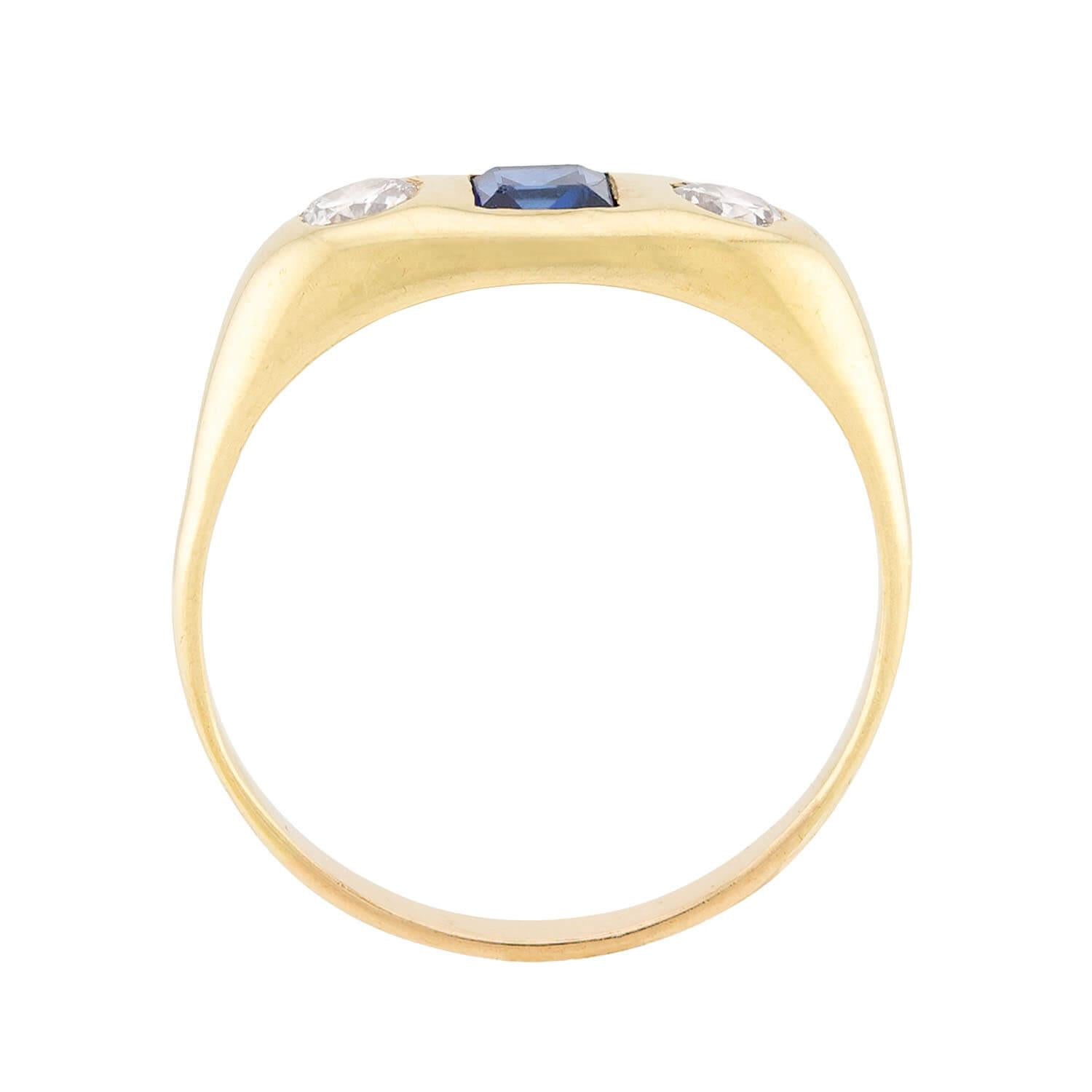 Art Nouveau 14k Sapphire & Diamond Flush Mount Ring