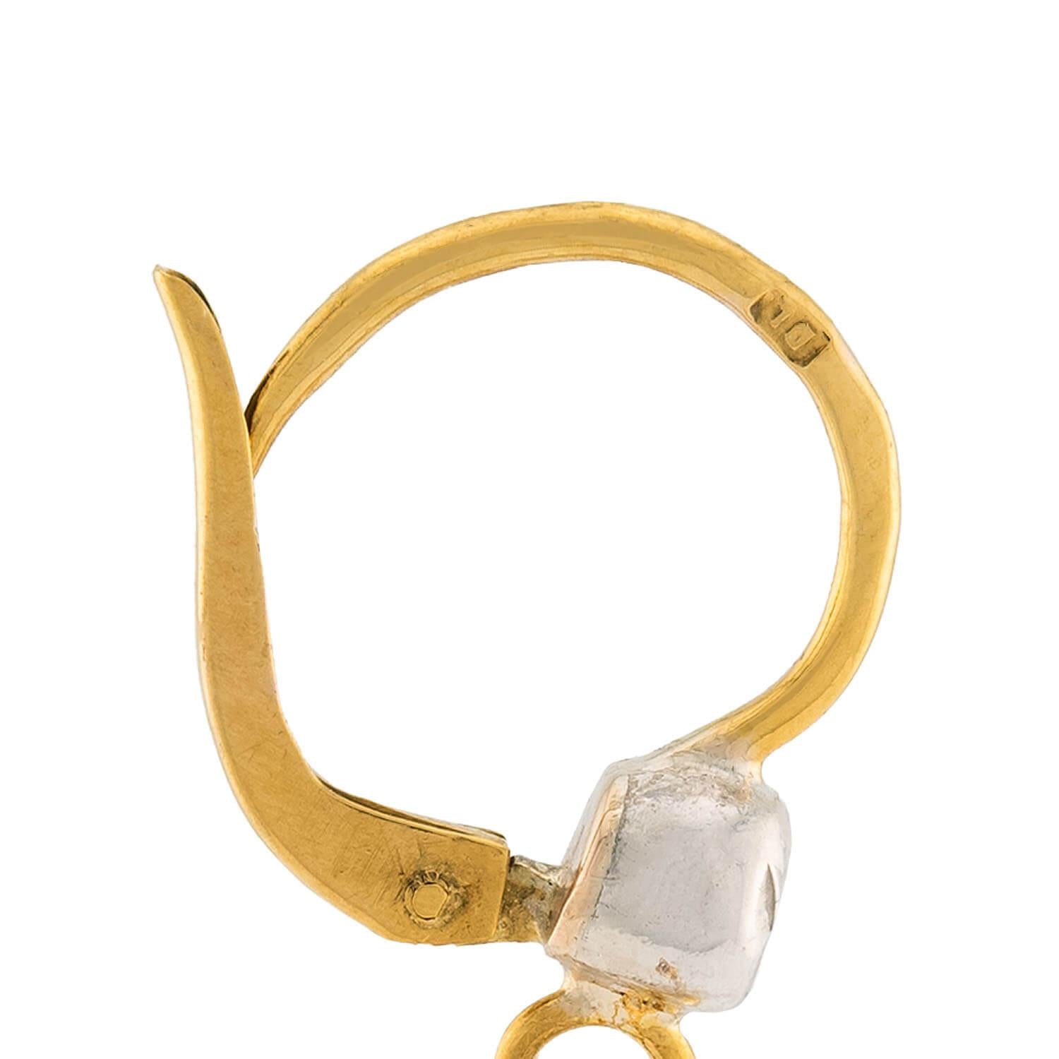 Victorian French 14k/Platinum Diamond Cherub Dangle Earrings