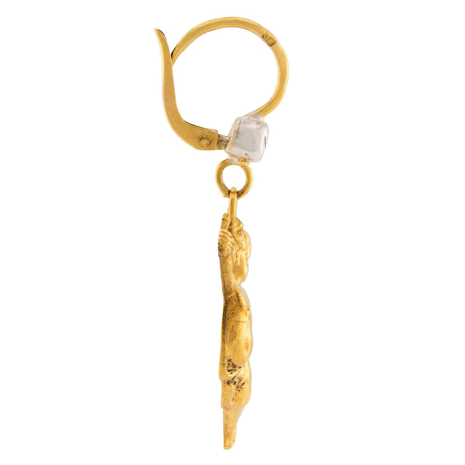 Victorian French 14k/Platinum Diamond Cherub Dangle Earrings