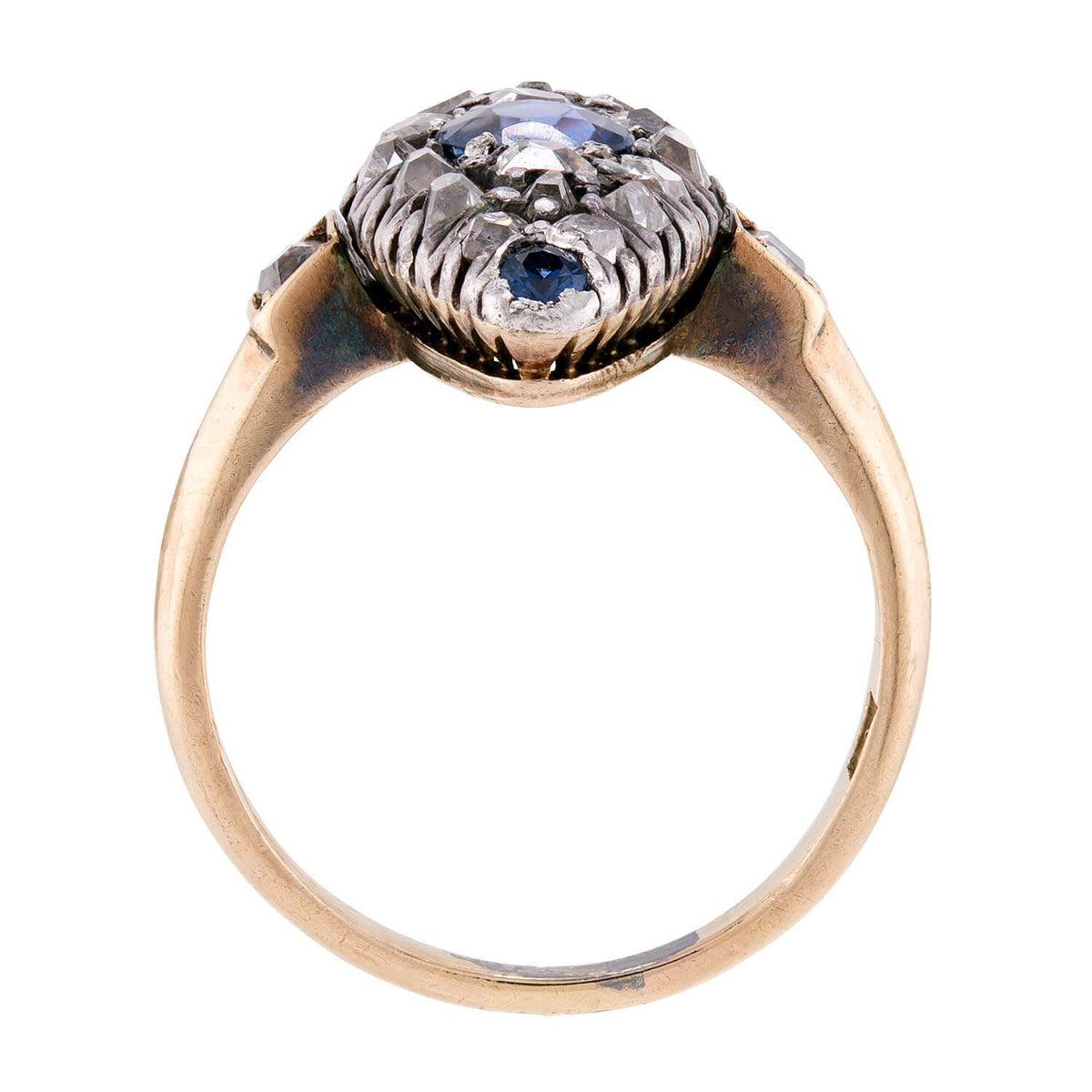 Victorian 14k/Sterling Silver Diamond & Sapphire Navette Ring