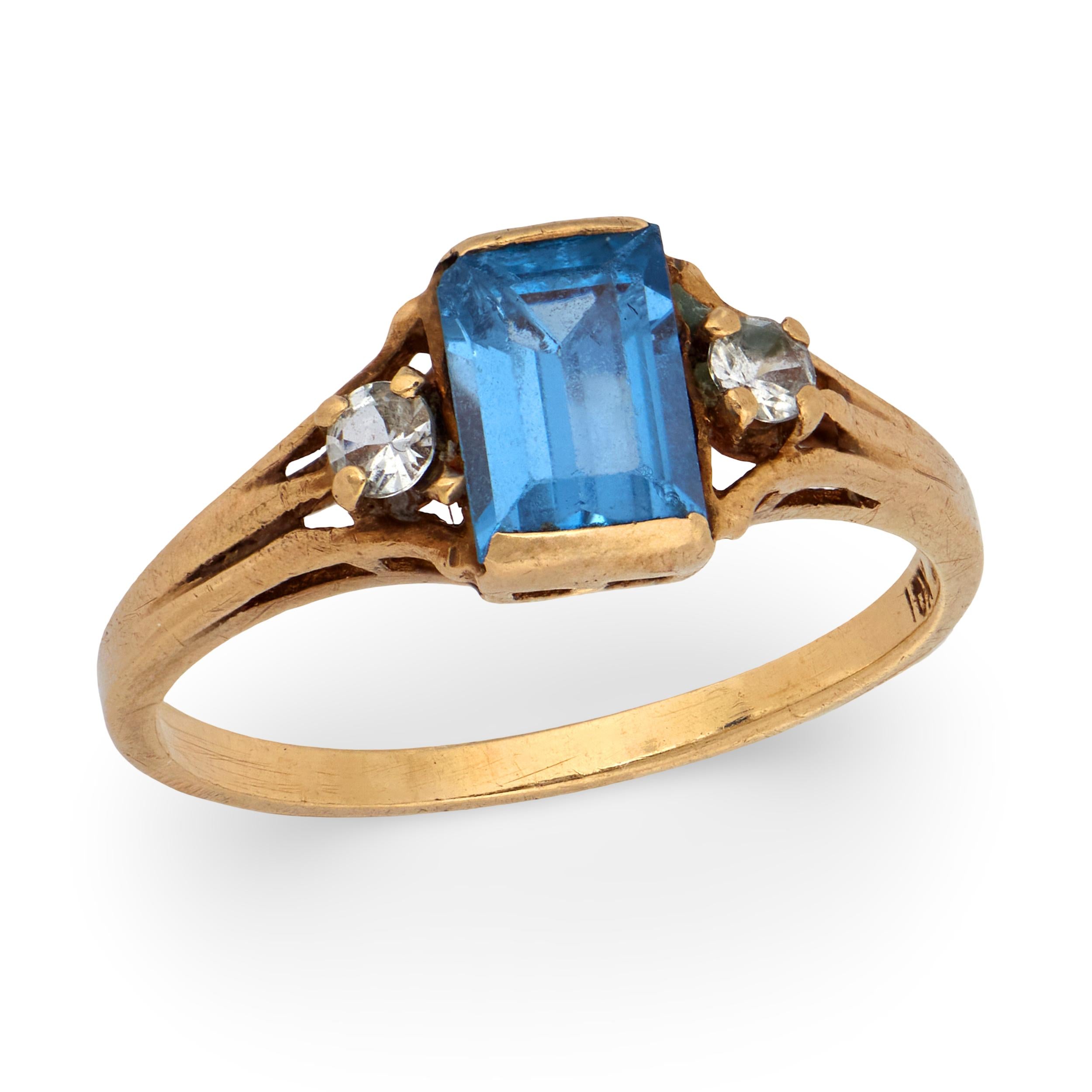 Vintage 10k Blue Topaz Diamond Ring
