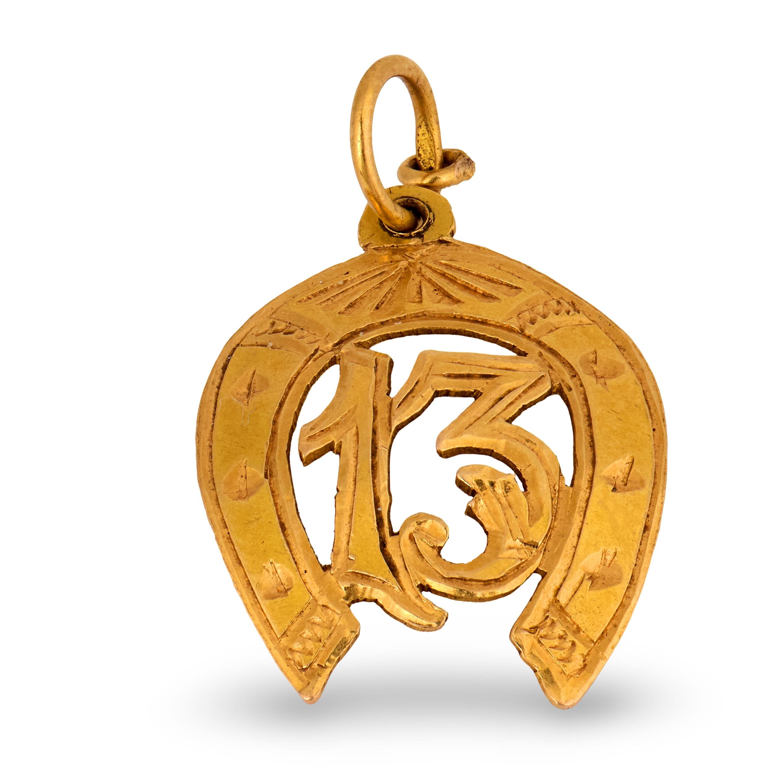 Victorian 18k "13" Horseshoe-Motif Pendant/Charm