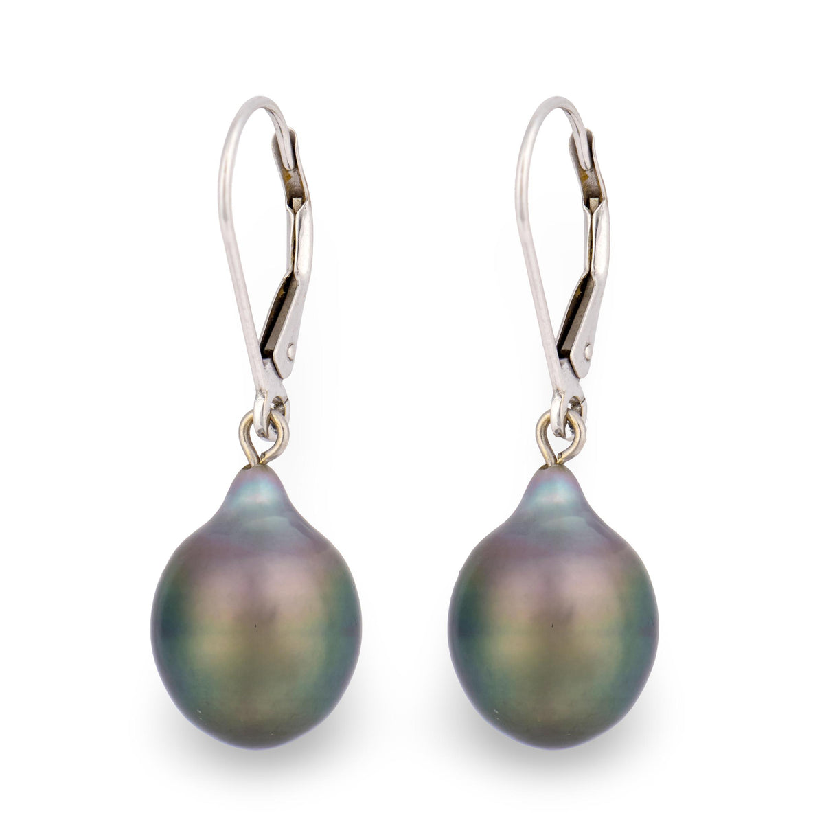 Estate 14k Black Tahitian Pearl Dangle Earrings 10mm