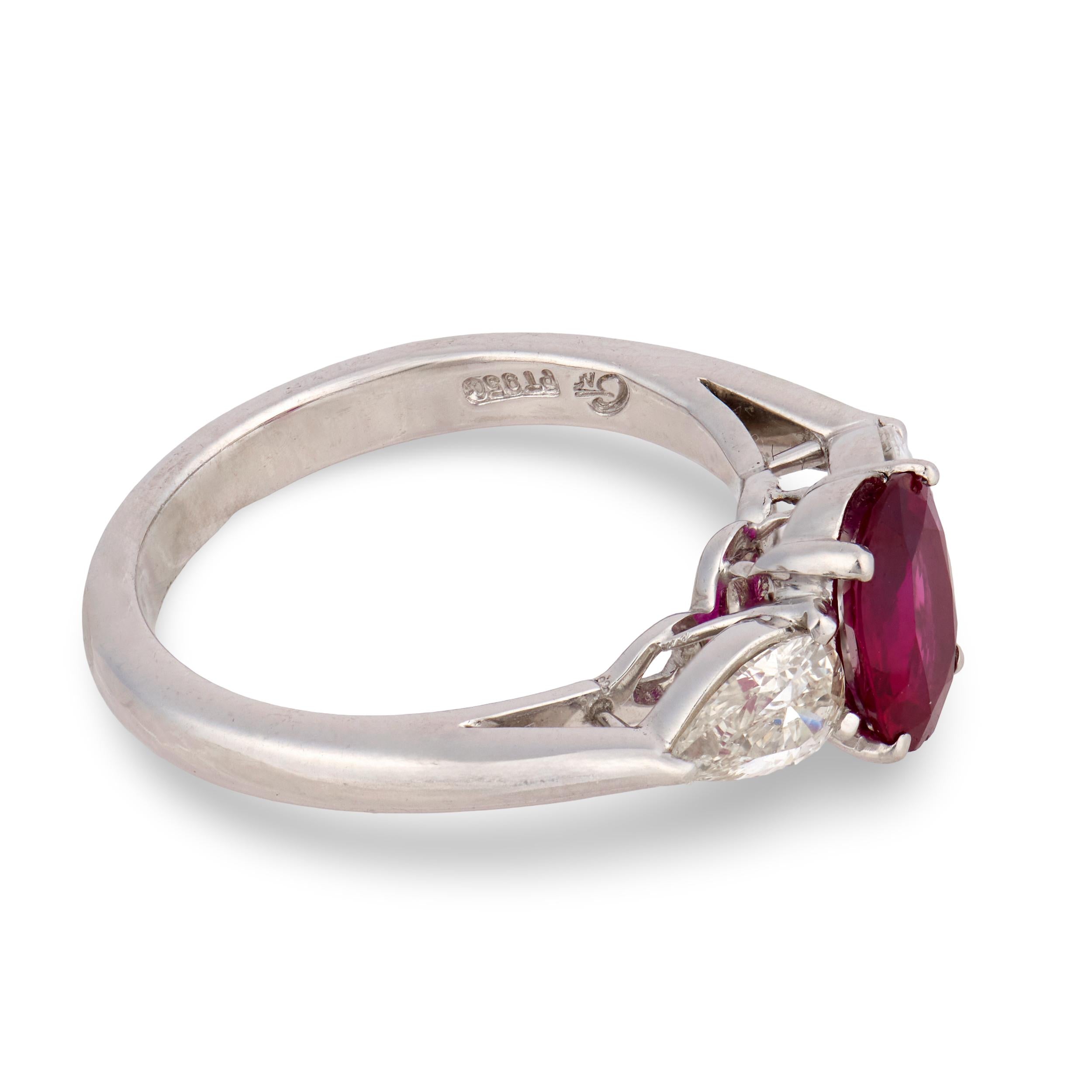 Estate Platinum GIA Ruby & Diamond Three Stone Ring