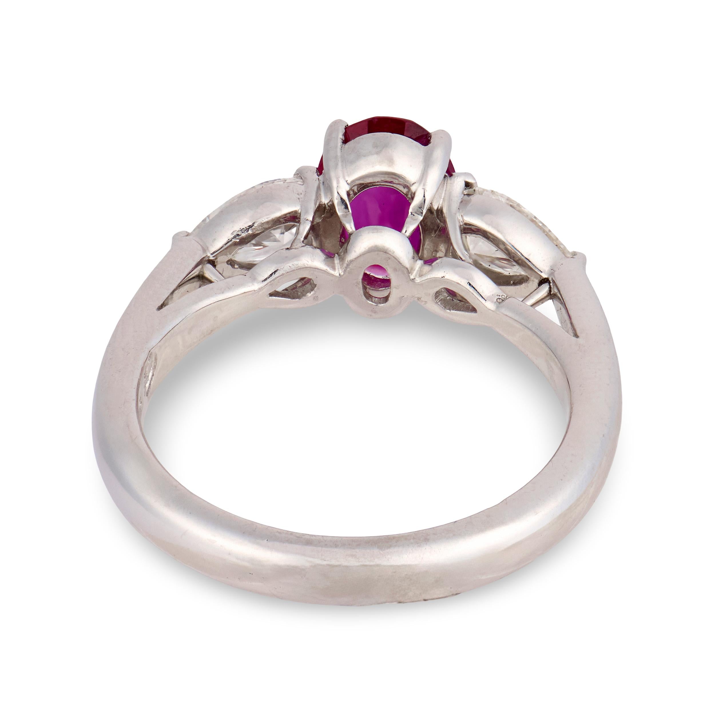 Estate Platinum GIA Ruby & Diamond Three Stone Ring