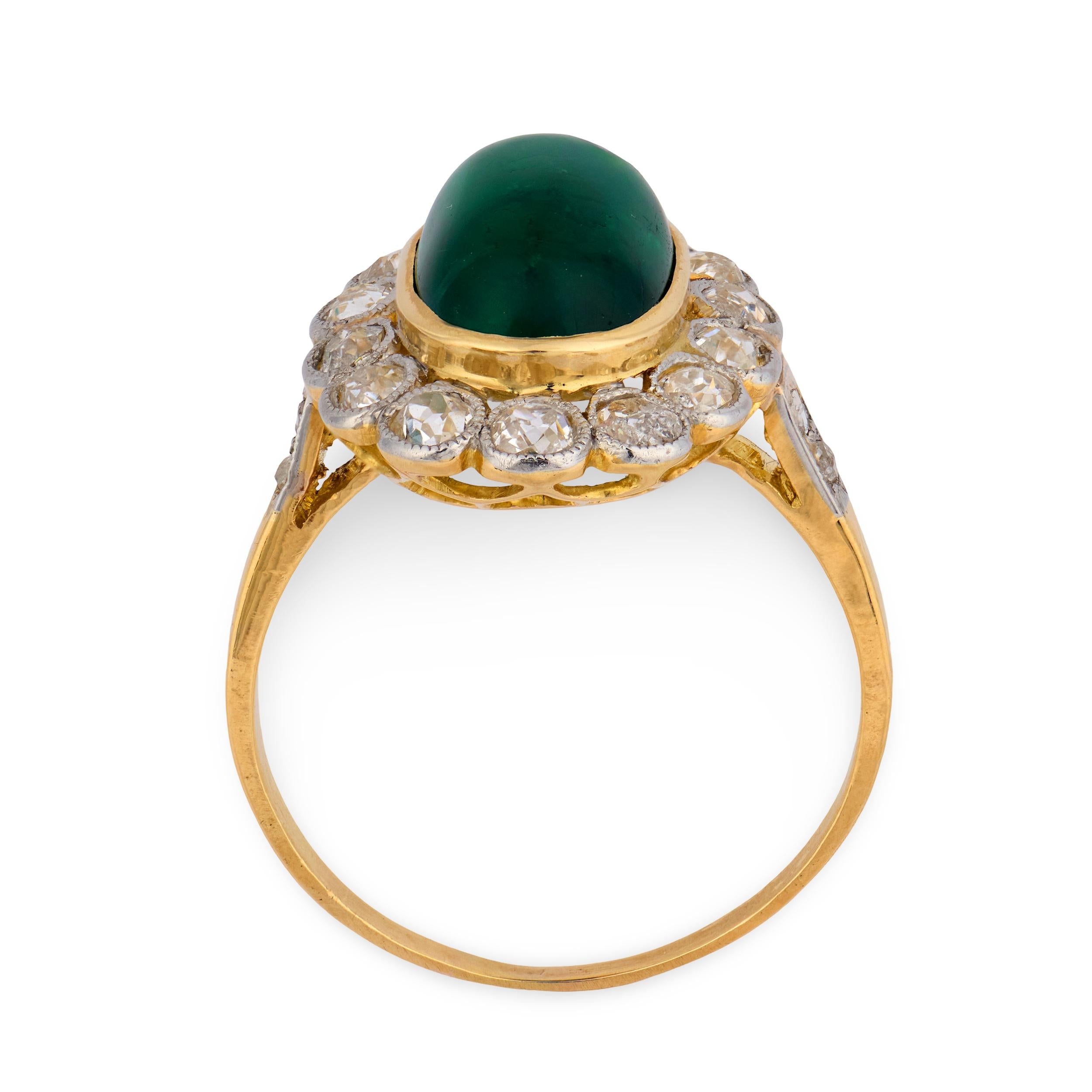 Edwardian French 18k/Platinum Emerald & Diamond Halo Ring