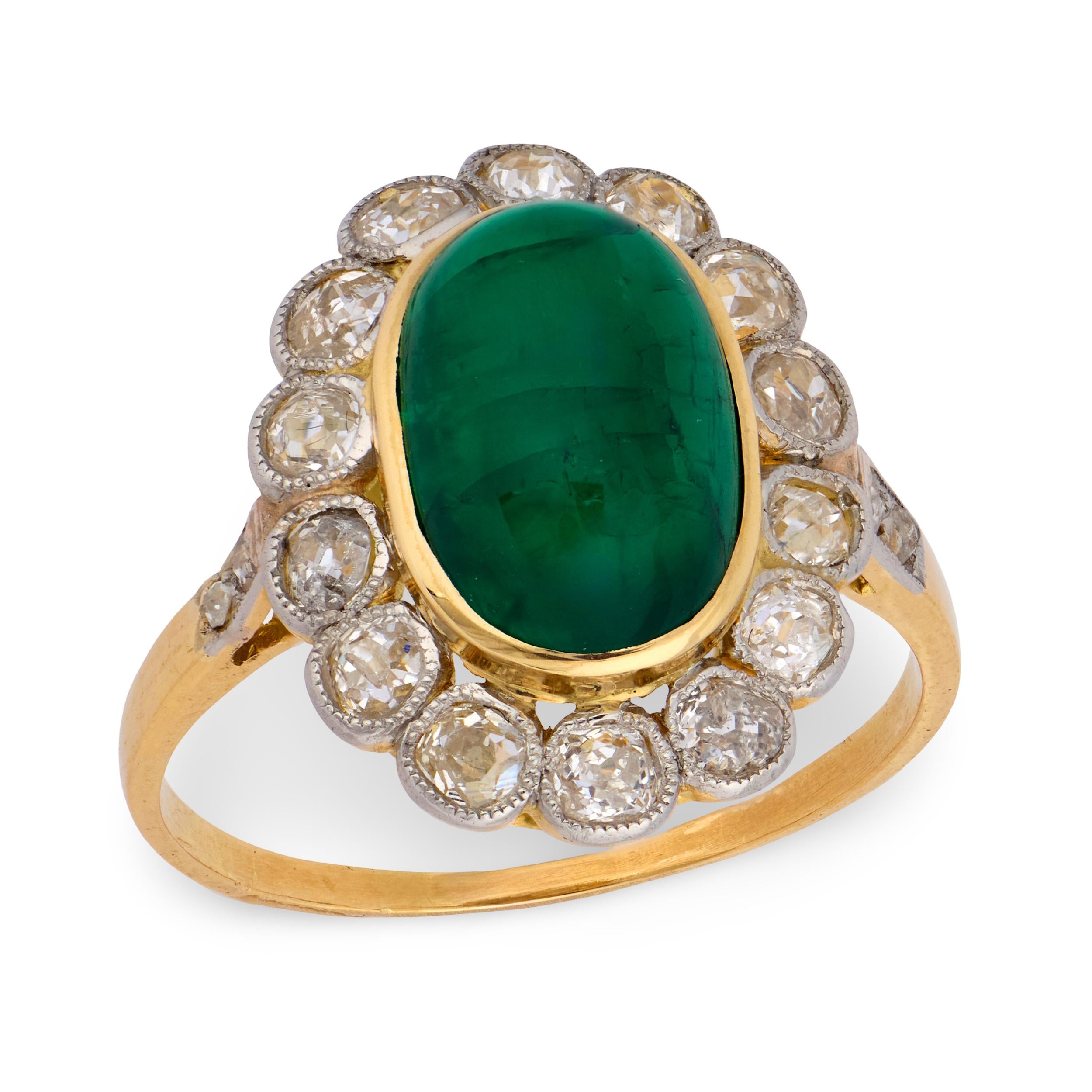 Edwardian French 18k/Platinum Emerald & Diamond Halo Ring