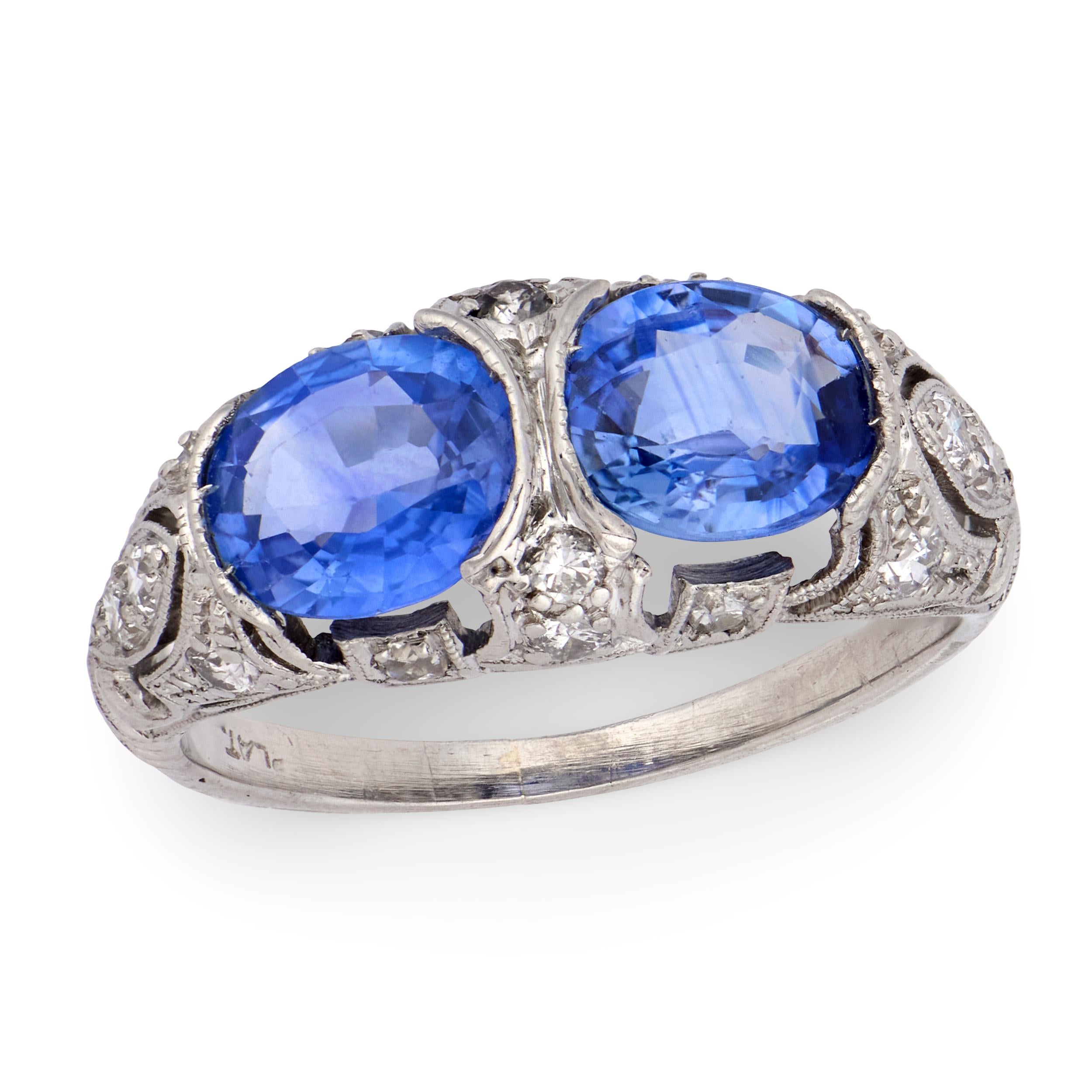 Art Deco Platinum Sapphire & Diamond Ring