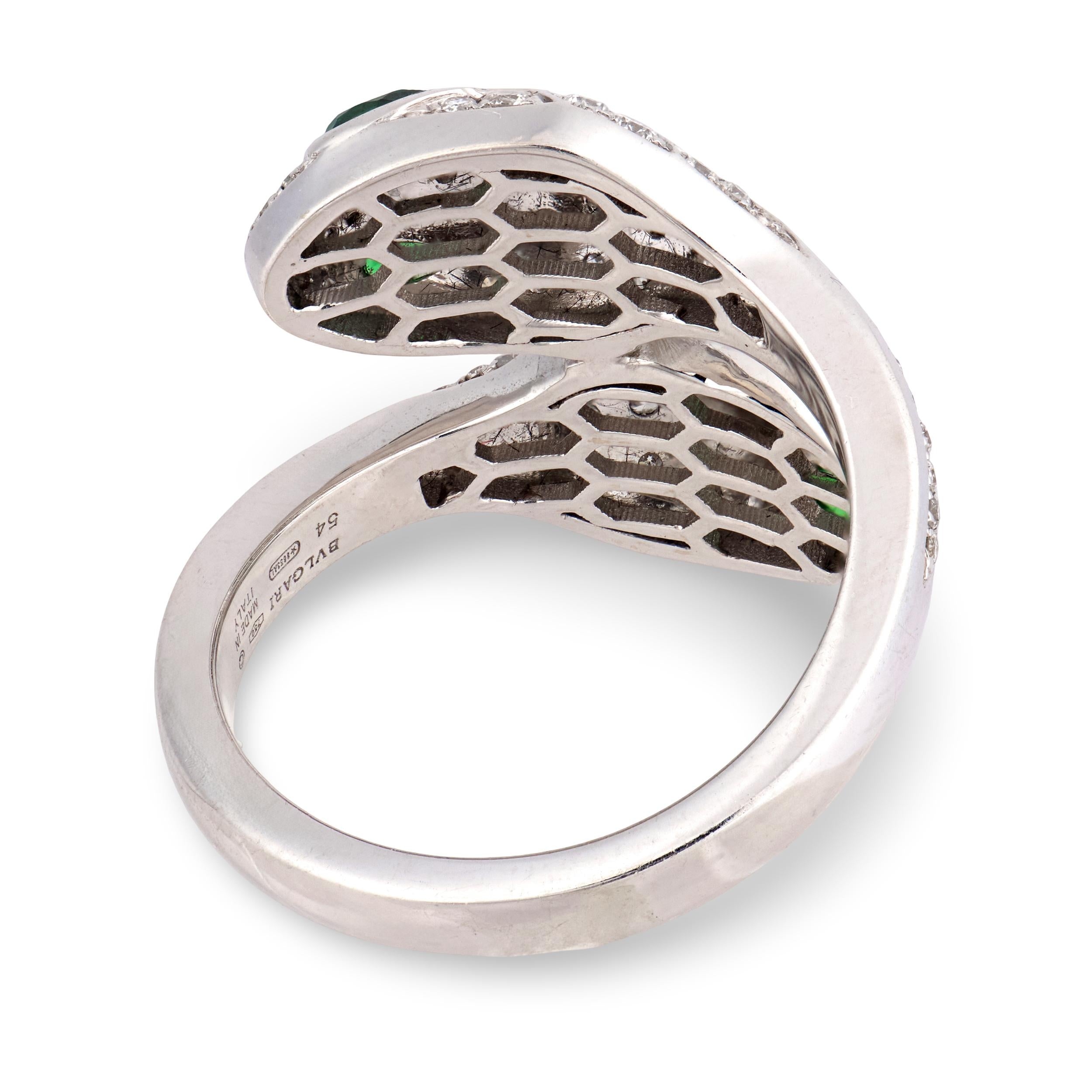 BVLGARI Estate Italian 18k Emerald & Diamond "Serpenti Seduttori" Ring