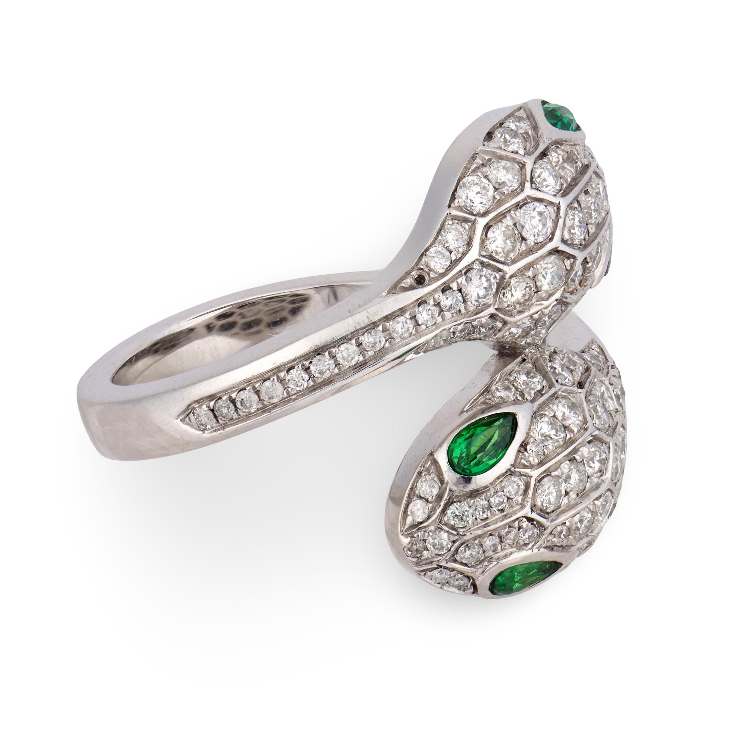 BVLGARI Estate Italian 18k Emerald & Diamond "Serpenti Seduttori" Ring