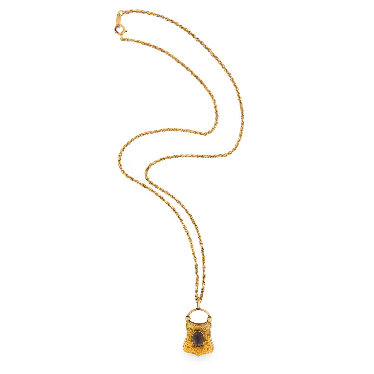 Victorian 14k Quartz Padlock Pendant Necklace