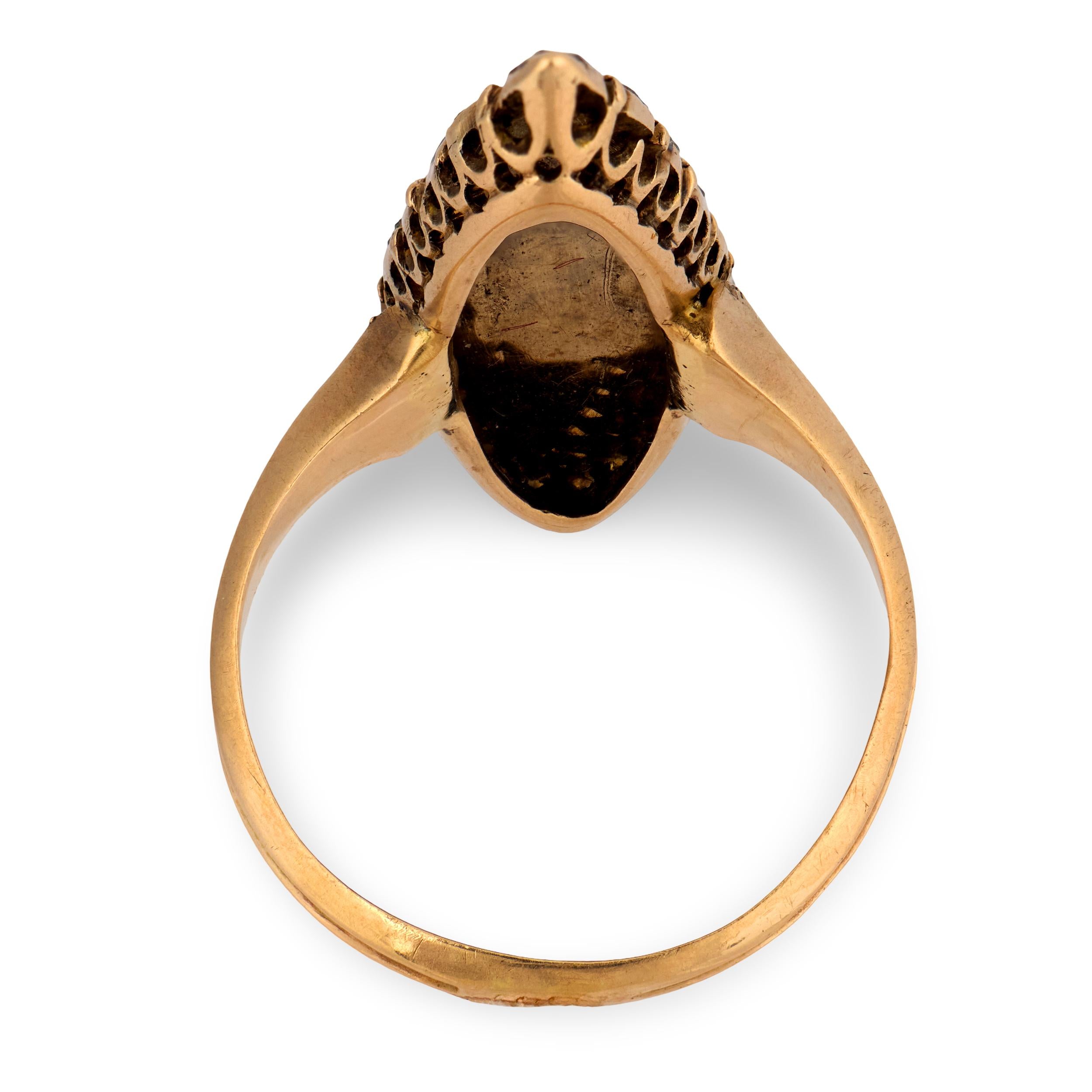 Georgian Russian 14k Diamond Navette Ring