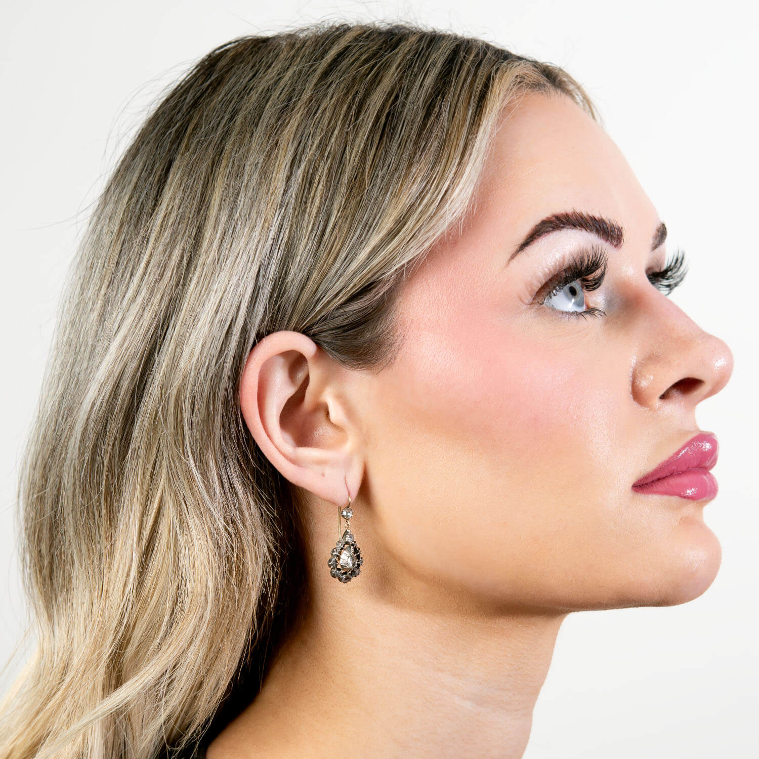 Victorian 14k/Sterling Silver Diamond Teardrop Dangle Earrings