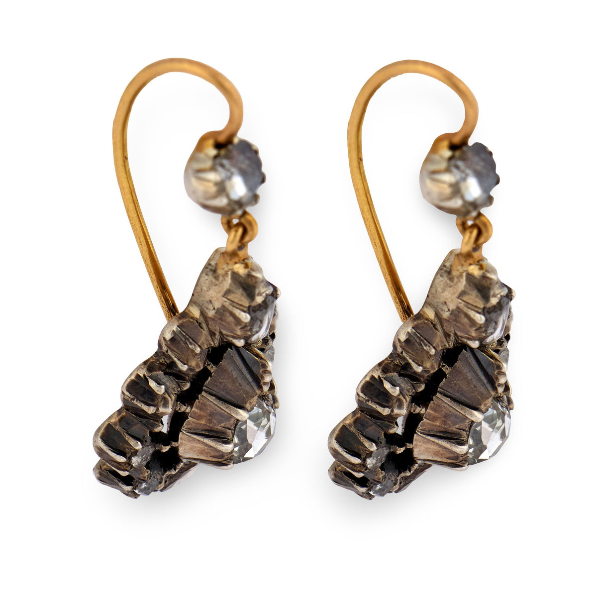 Victorian 14k/Sterling Silver Diamond Teardrop Dangle Earrings
