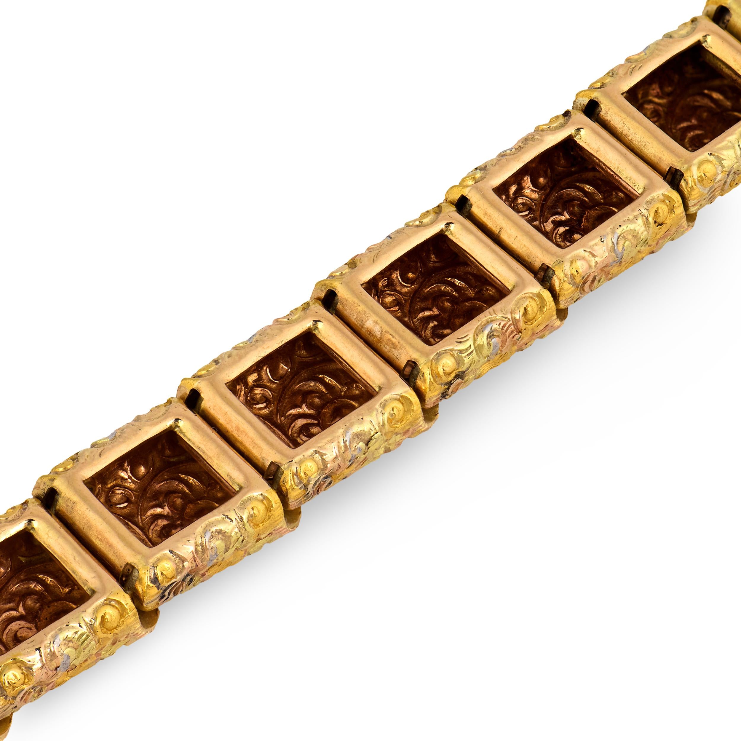 Art Nouveau 14k Repoussé Link Bracelet