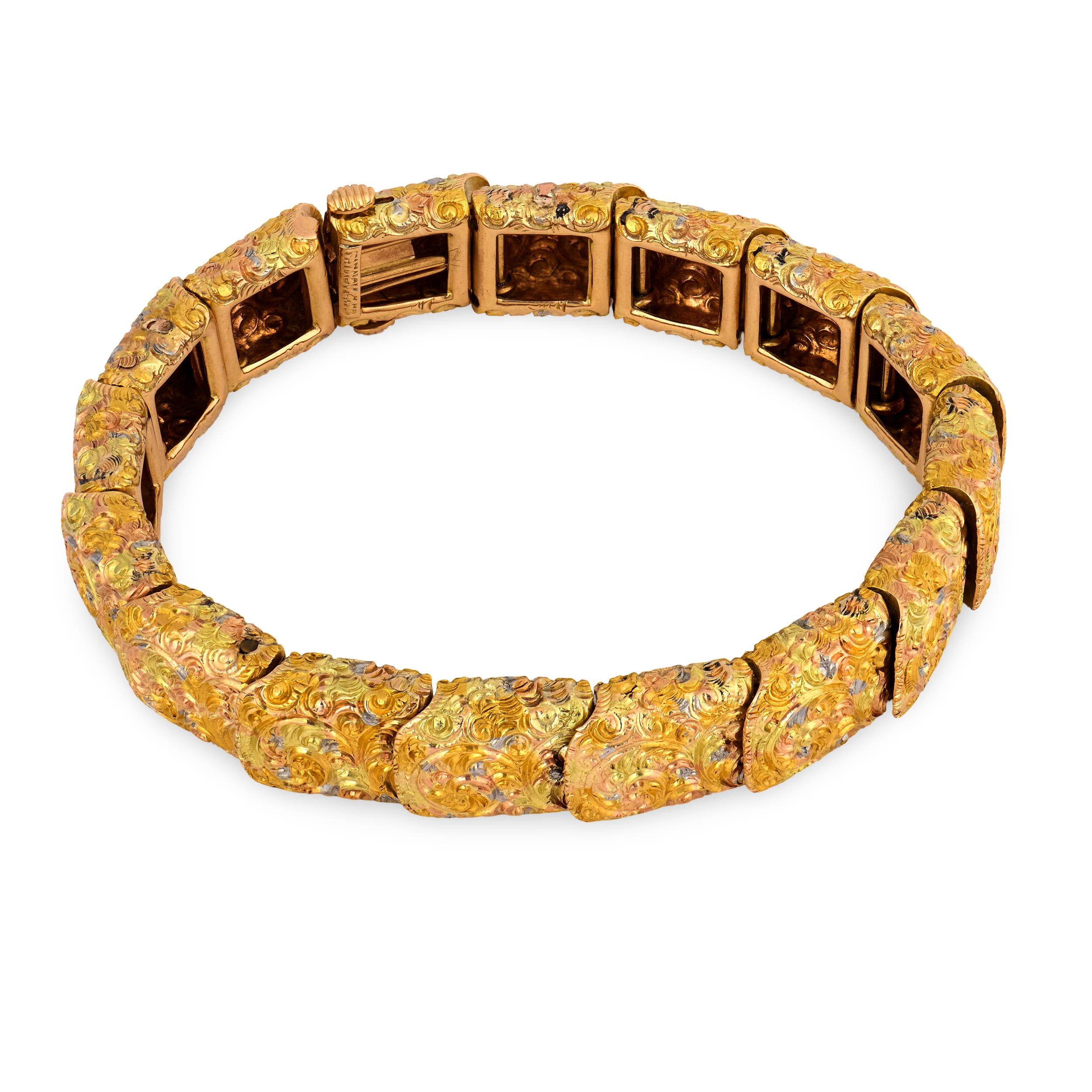 Art Nouveau 14k Repoussé Link Bracelet