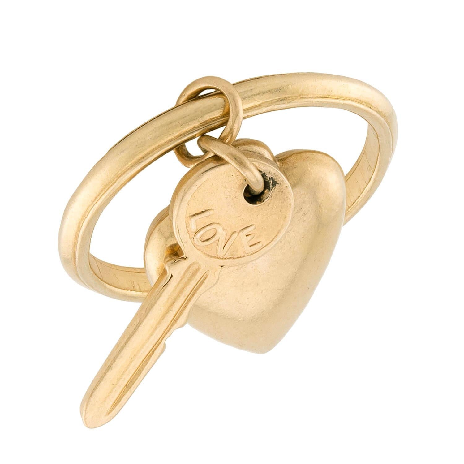 Retro 14k Heart & Key Sweetheart Charm Ring