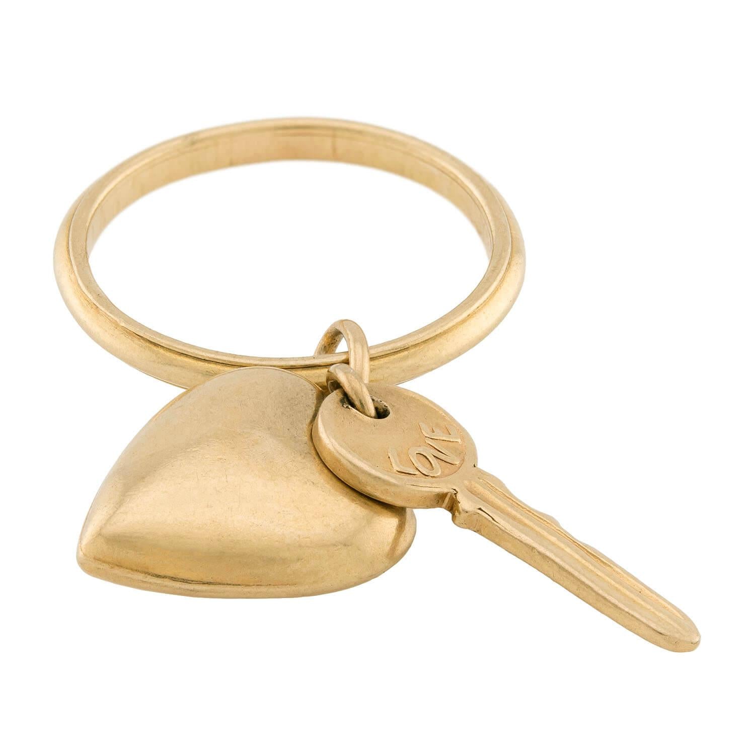 Retro 14k Heart & Key Sweetheart Charm Ring
