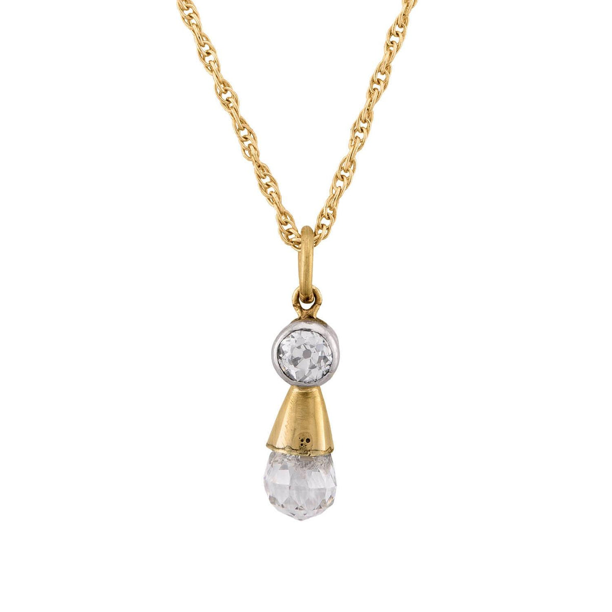 Victorian 14k Diamond Briolette Pendant Necklace