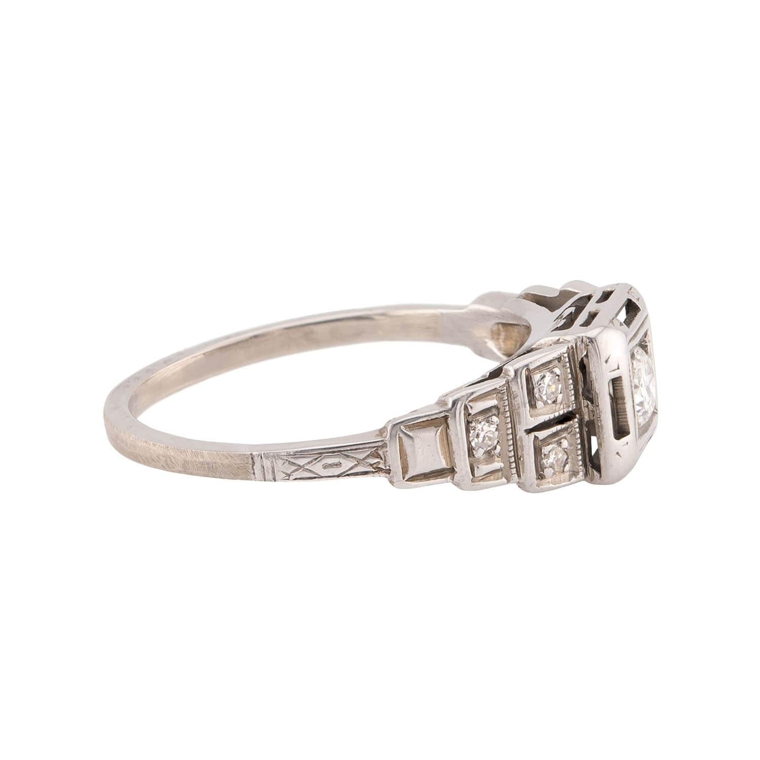 Art Deco 18k Diamond Engagement Ring .20ct